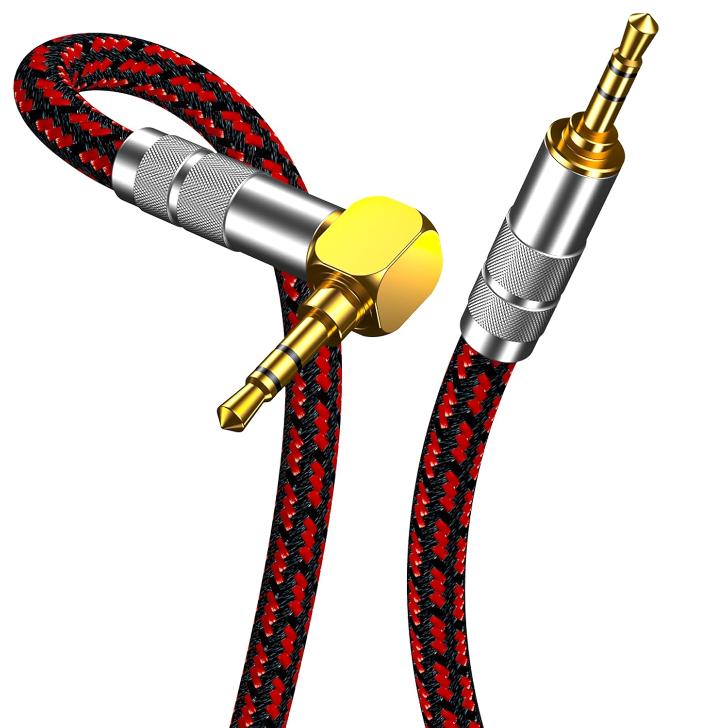 3.5Mm Aux Cord, Audiophile Audio Auxiliary Cable 3.5 Mm Male to Male Stereo Hi-Fi Sound Braided Aux 1/8 Cable for Car Home Stereos Tablets Speakers (Right Angle 3.5Mm, 6.5Ft) image number 4