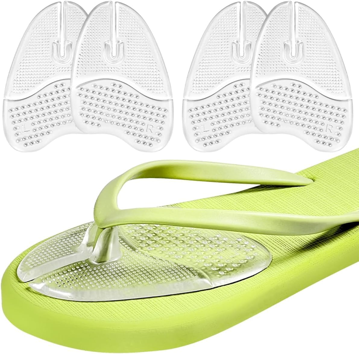 Gel Metatarsal Pad for Flip-Flops and Thong Sandals, 2Pair Anti-Slip Pad, Self-Adhesive Forefoot Pads, Silicone Toe Protector, Anti-Slip Cushion, New Clear