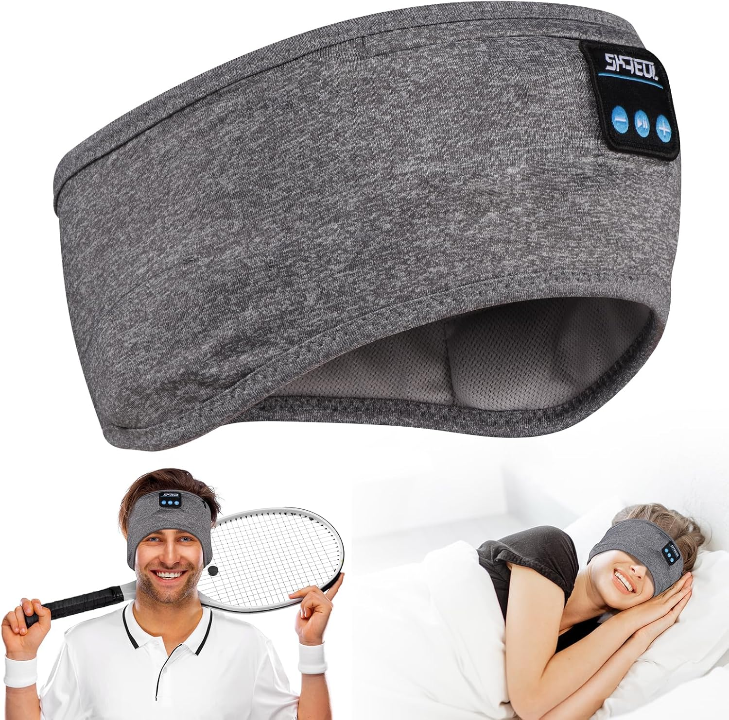 Sleep Headphones Headband, Wireless Music Sports Headband Headphones with Ultra-Thin HD Stereo Speakers Perfect for Sleeping, Workout, Jogging, Yoga, Insomnia, Air Travel, Meditation (Gray)