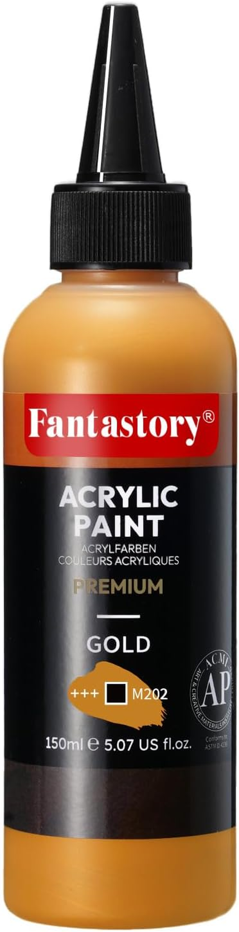 Fantastory Professional Metallic Acrylic - Gold (150Ml/5Oz) - Ultra Coverage + Precise Metallic Finish, Craftmaster'S Choice for Canvas/Wood/Clay/Textile/Ceramic image number 1