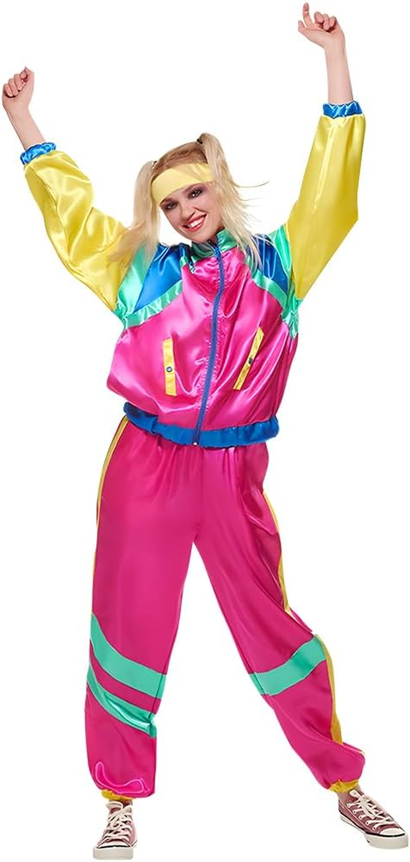 AUTOWT 70S 80S Shell Suit, Men Women Lightweight Long Sleeve Tracksuit, Retro Color Block Hip Hop Windbreaker Disco Costume for Rock Festivals Carnival Parties Mardi Gras No Accessory