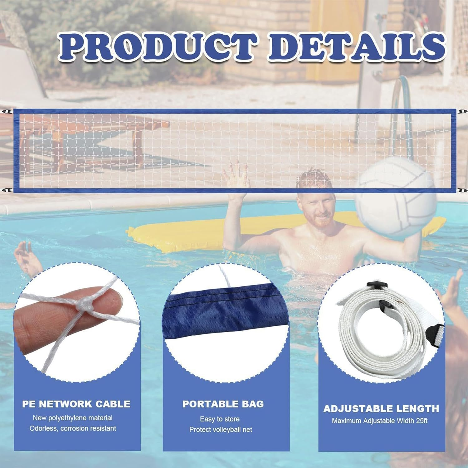 Water Volleyball Net | Portable 15 X 3FT Volleyball Net - Heavy Duty Sports Accessories Professional Swimming Pool Supplies for Badmintond image number 1