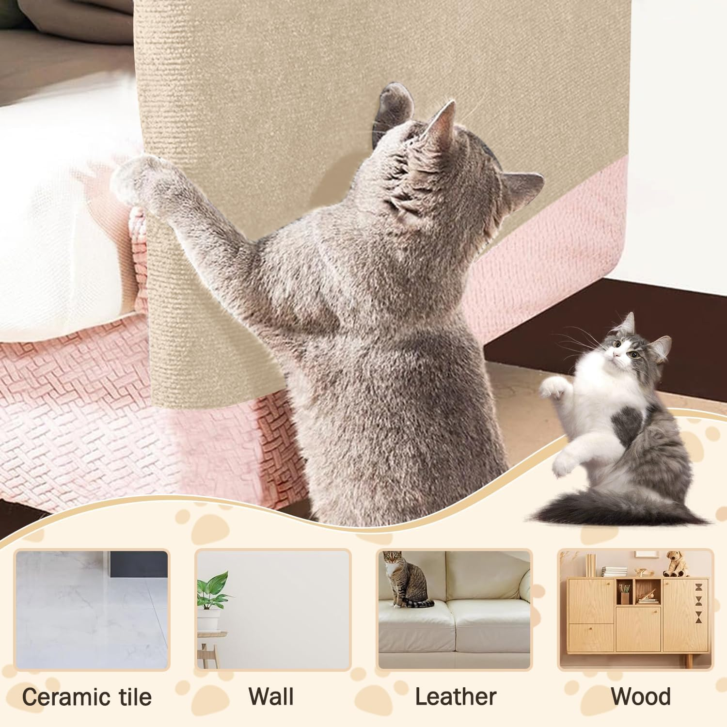 200 Cm X 40 Cm Cat Scratching Boards, Self-Adhesive Scratching Mat, Climbing Cat Scratcher, Scratching Mat for Cats, Scratch Protection, Cat Scratching Mat for Protects Carpets, Sofa, Furniture