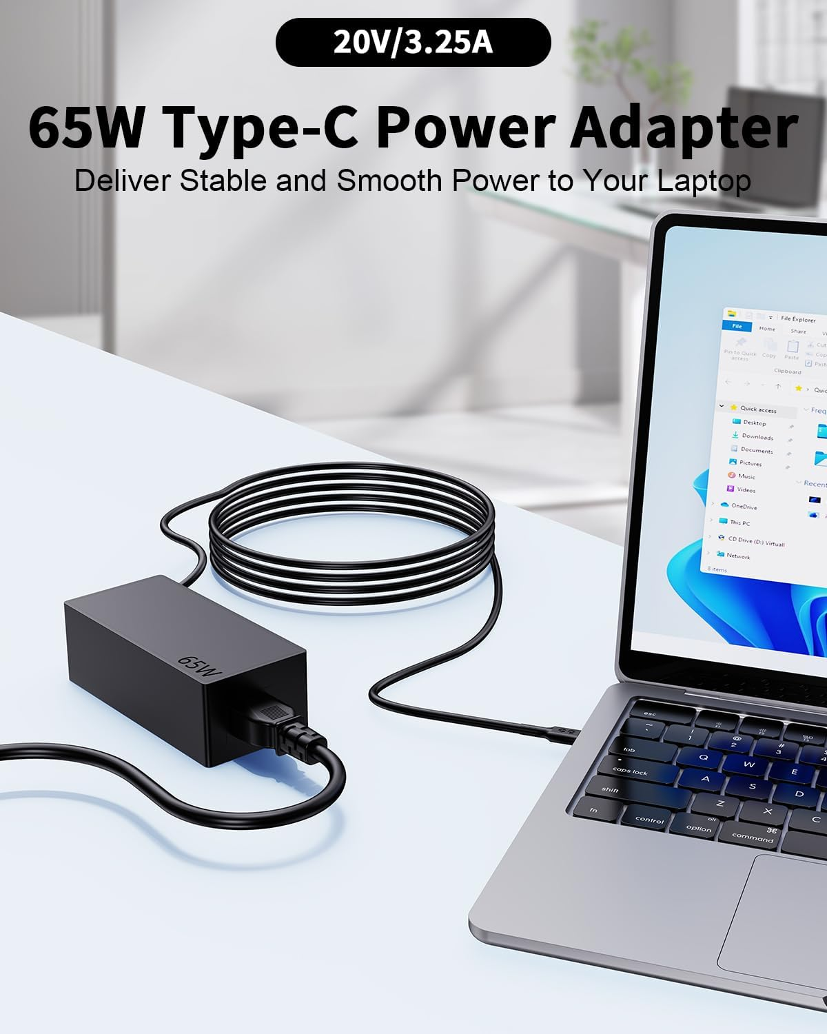 USB C Laptop Charger, 65W Fast Chromebook Charger for HP, Lenovo, Acer, Dell, Samsung, Asus Type C Power Adapter image number 1