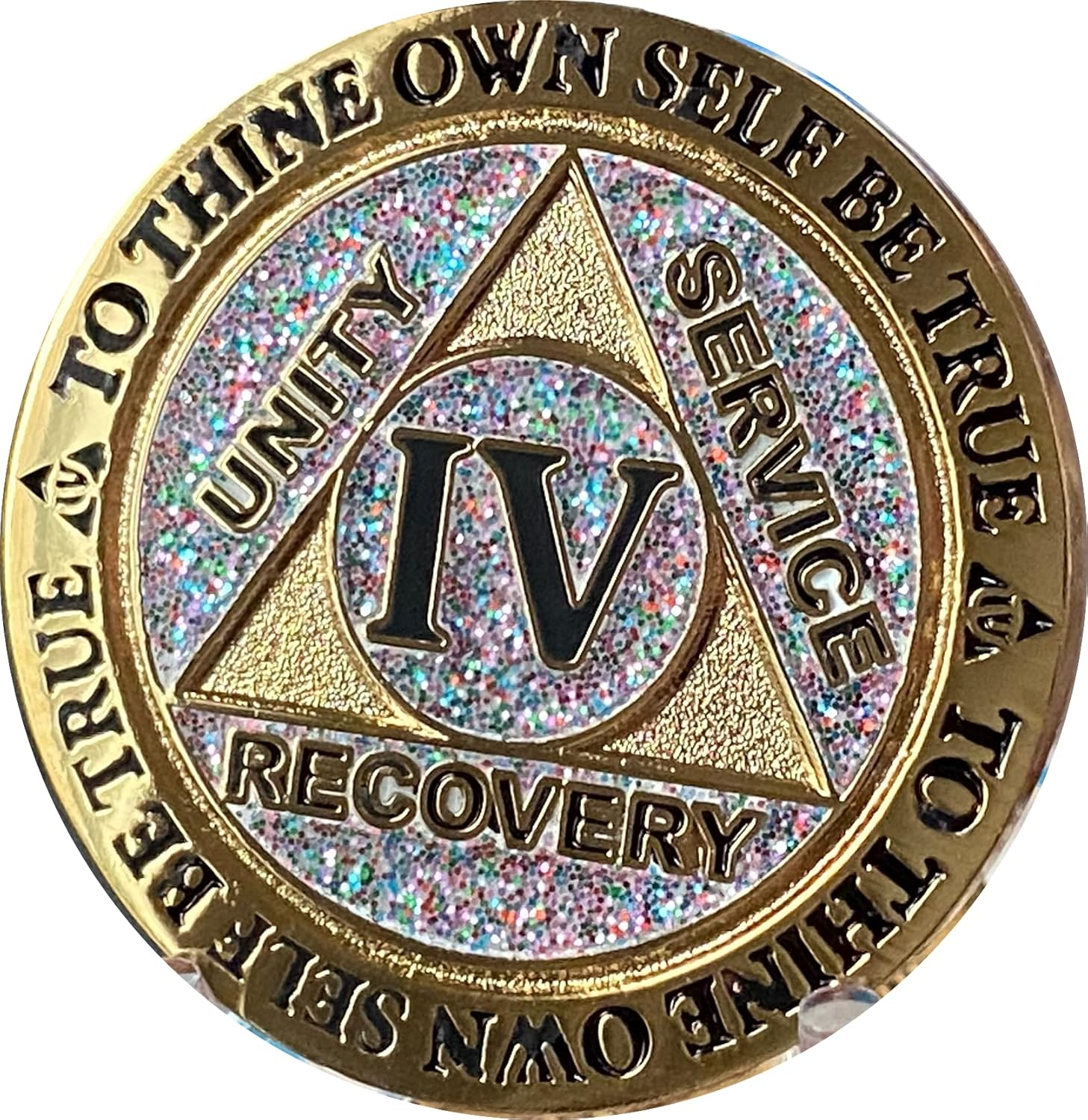 4 Year AA Medallion Reflex Birthday Funfetti Silver Glitter Gold Plated Color Chip image number 3