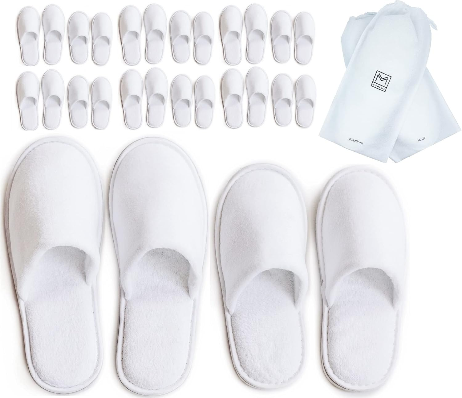 MODLUX Spa Slippers Travel Bags White Fluffy Closed Toe Spa Slippers by Two Sizes to Fit Most Men and Women, Comfortable and Non-Slip - Perfect for Home, Hotel or Commercial Use 6 Pack Large Black