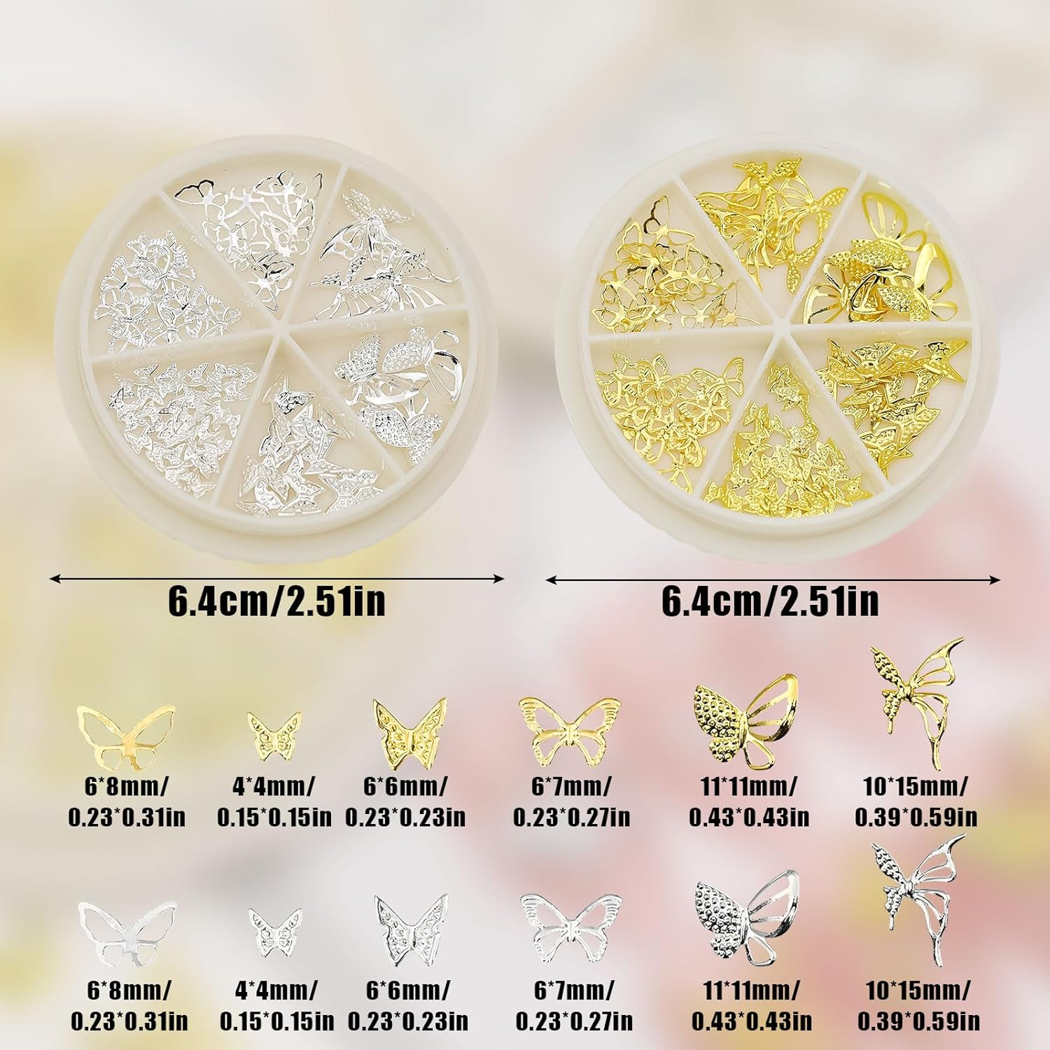 Butterfly Nail Charms, 2 Boxes Gold Silver Butterfly Nail Gemstones, Metal Alloy Hollow Butterflies Nail Art Decoration Accessories Nail Studs for Women and Girls, Manicure Design image number 6