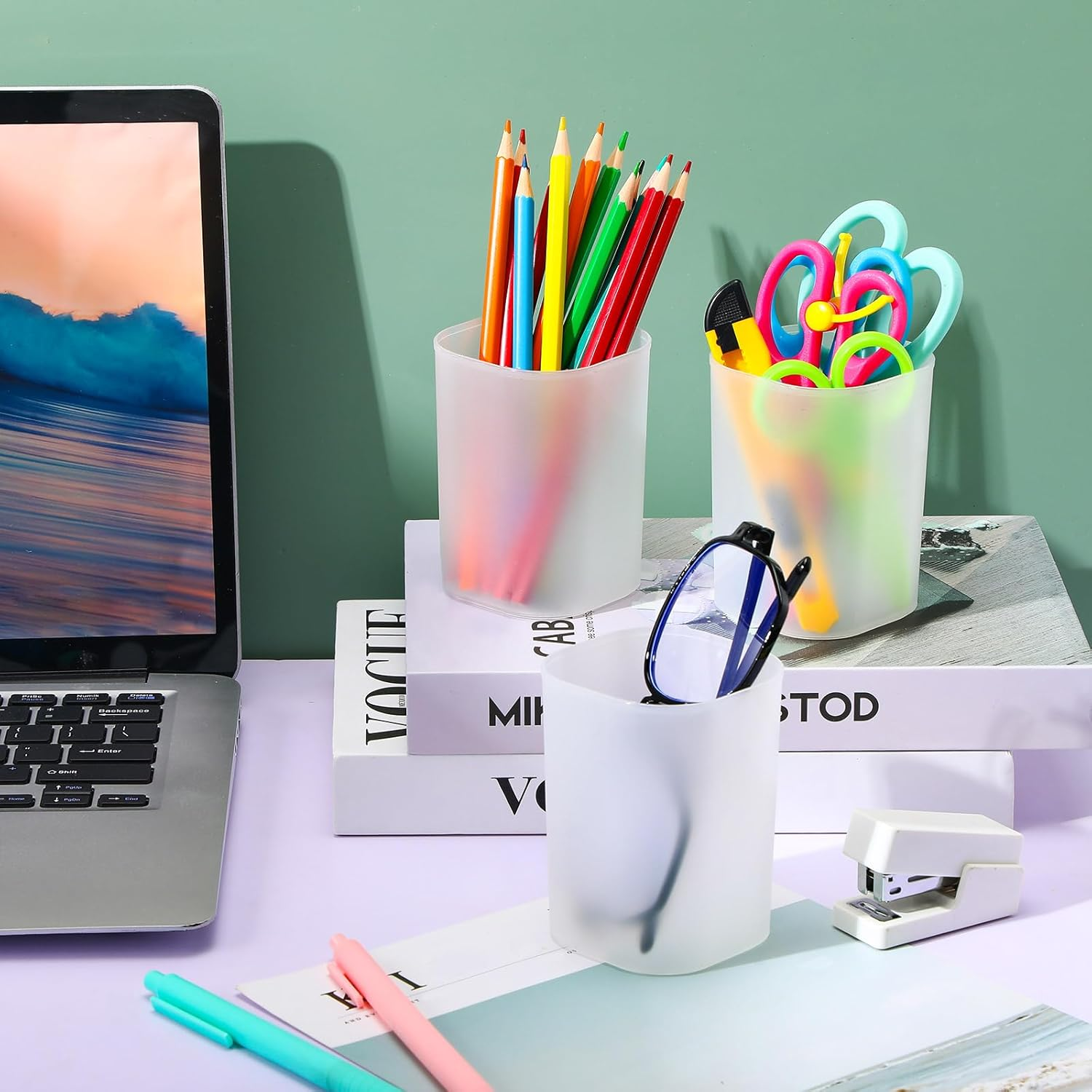 30 Pcs Bulk Pen Holder for Desk Pen Cups Stationary Stationery Organizers and Storage Plastic Matte Pencil Holder Ins Style Transparent Pen Holders for Office School Classroom Home Supplies image number 2