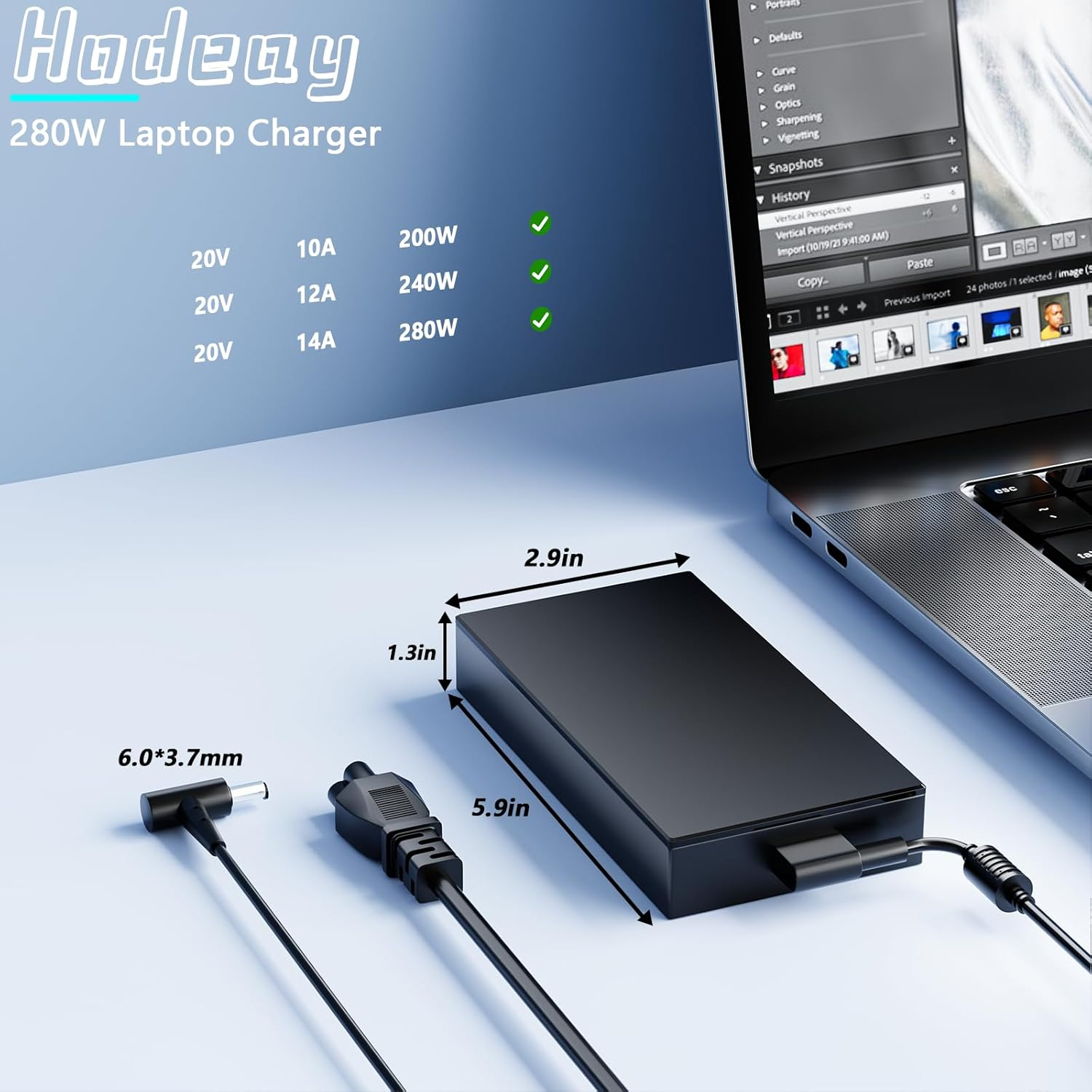 280W Laptop Charger Compatible with Asus Strix G18 G17 G16 G15 G814 G614 G713 G513 ROG Strix Scar 17 15 SE G733 G533 TUF Gaming A16 FA607 Zephyrus M16 6.0X3.7Mm image number 2