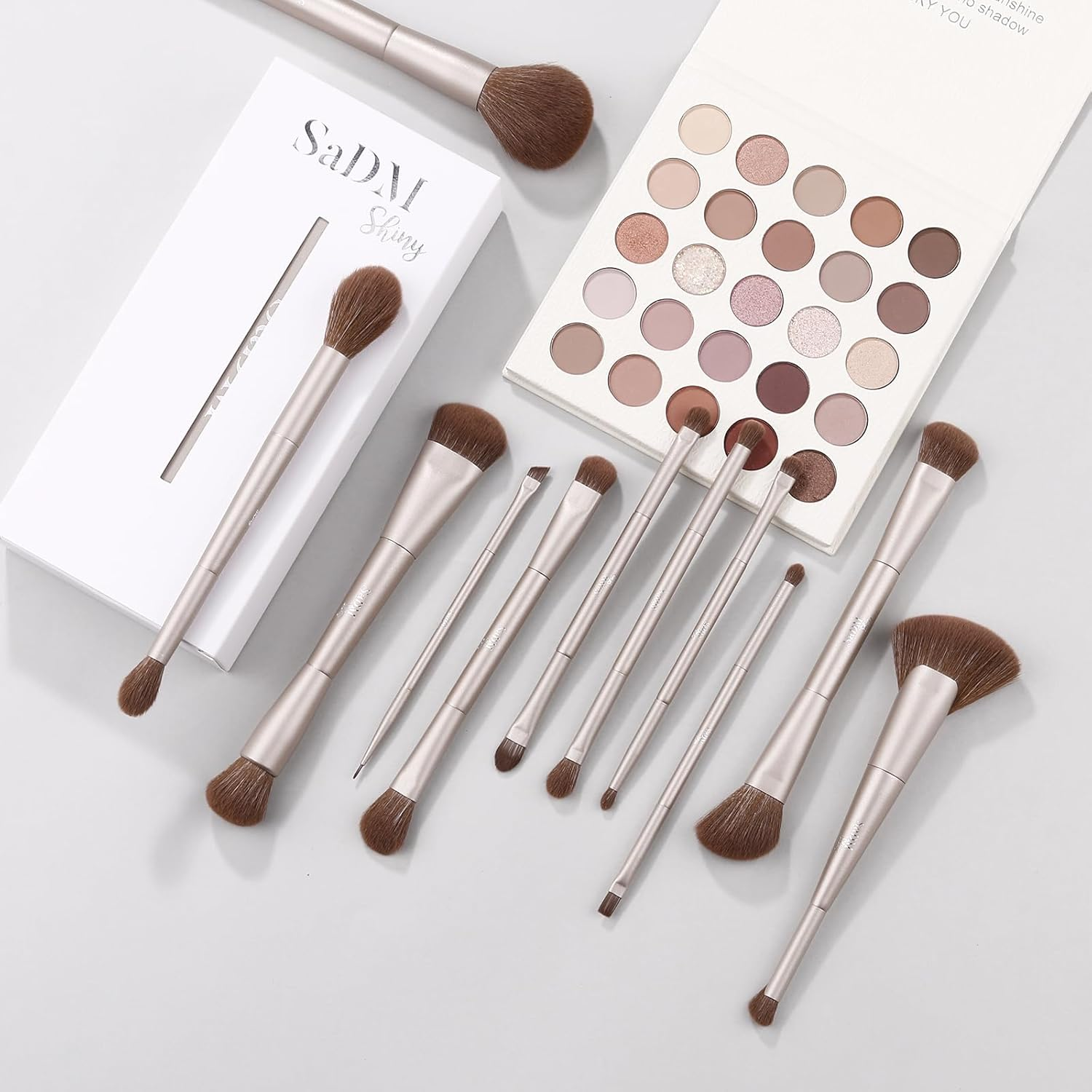 Double Ended Makeup Brush Set (11 Pieces) - Includes Foundation, Powder, Concealer, Highlighter, Contour, Eye Shadow & Blush Brushes - Face & Eye Make up Brush with Synthetic Bristles image number 2