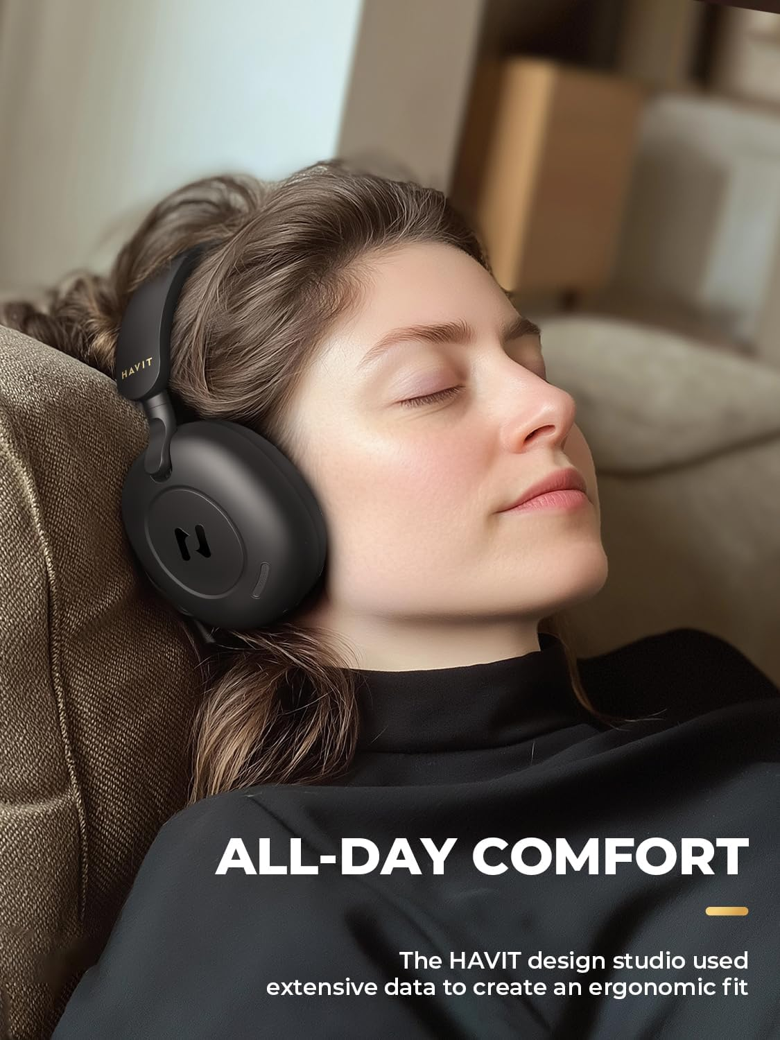 Havit Bluetooth Headphones with Hybrid Active Noise Cancellation, Hi-Res Wireless Headphones with 5 Microphone ENC, 76 Hours Playtime, Foldable over Ear Headphones Bluetooth with Deep Bass image number 5