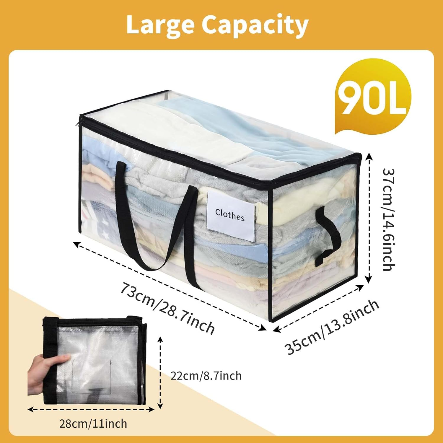 Otraki Pack of 4 Storage Bags with Lid, Large Moving Bags with Zip, Foldable Moving Boxes for Clothes Storage, Moving Boxes for Camping, Bedding Organisation image number 6