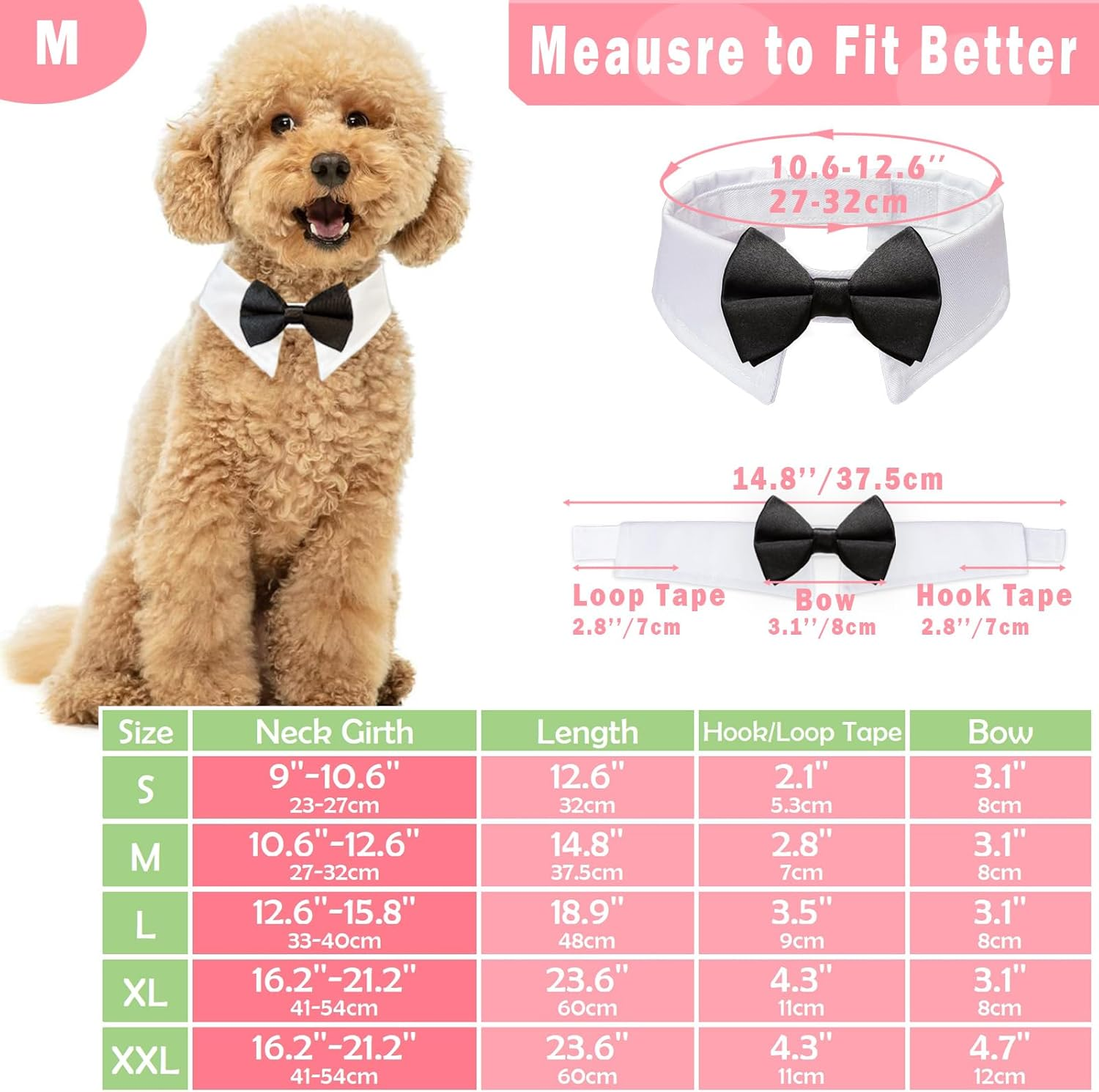 Dog Bowtie, KOOLMOX Tux Dog Collar for Weddings with Handcrafted Adjustable White Collar and Black Tie, Classic Neck Tie for Small to Medium Dogs Cats Puppies Valentine'S Costumes