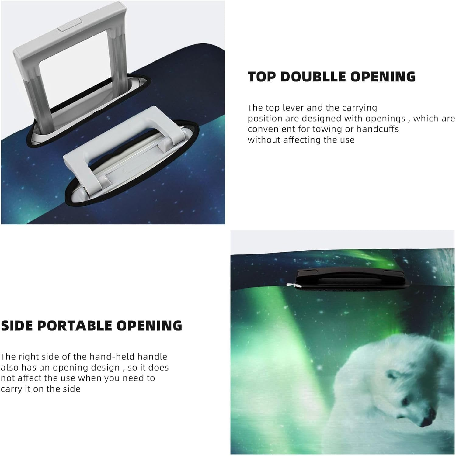 Odddot Northern Lights Polar Bear Print Travel Luggage Cover,Suitcase Protector Cover, Washable Baggage Covers,For 18-32 Inch Luggage, Northern Lights Polar Bear, Small image number 3