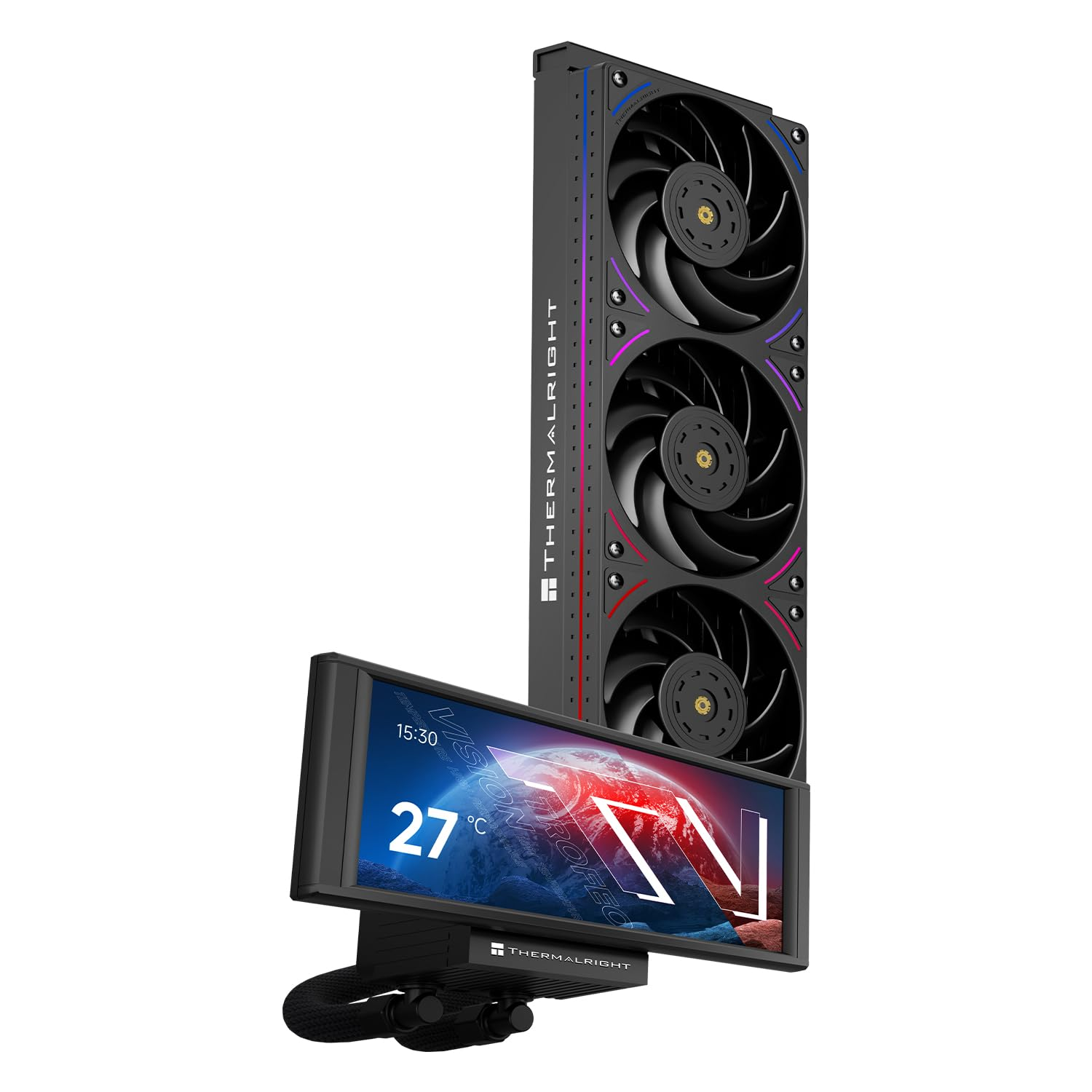 Thermalright Trofeo Vision 360 ARGB Black CPU Liquid Cooler,For Am4/Am5,Intel Lga1851/1700,6.86-Inch Full Colour LCD Display with 1280X480 Resolutions,Magnetic Panel Screen,Diy Dynamic/Static Images