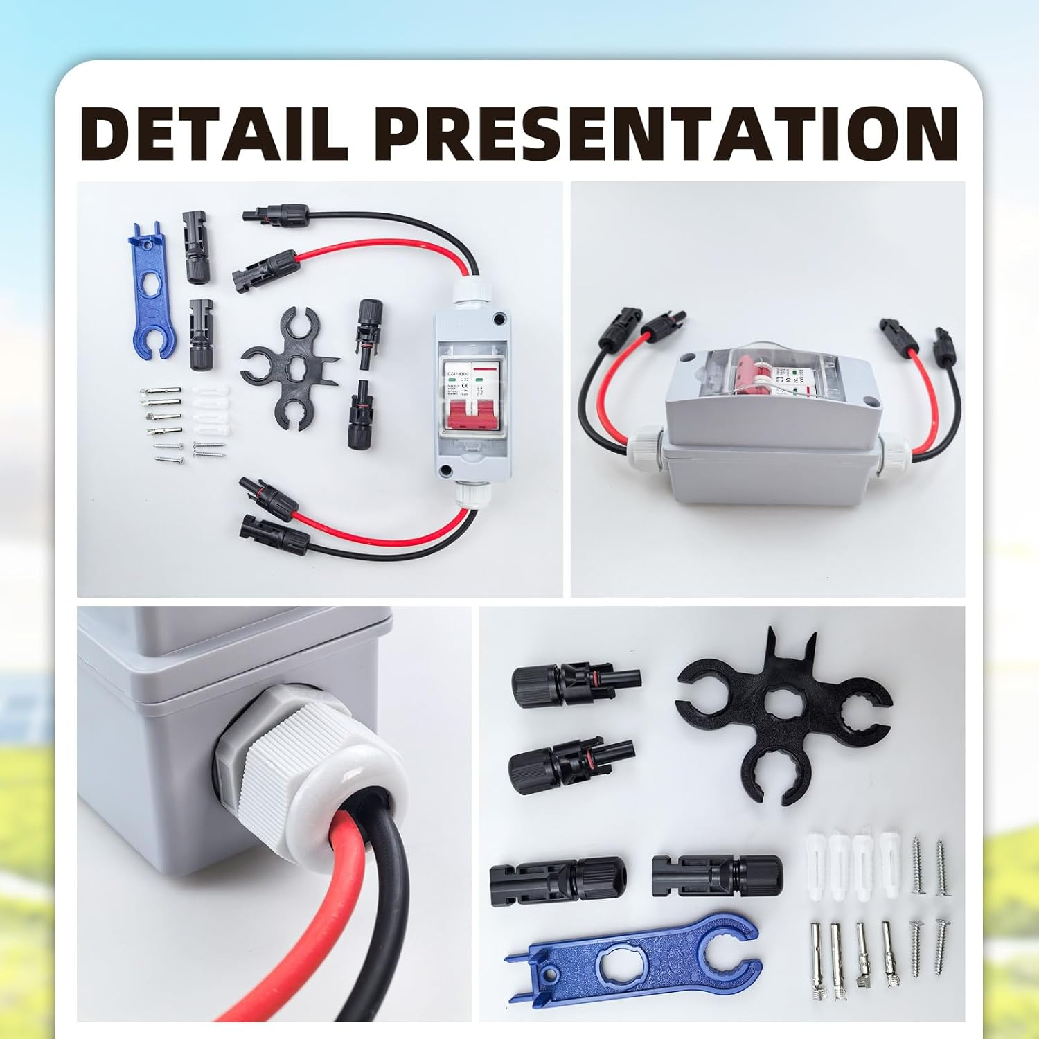 Solar Panel Disconnect Switch, 2 Pole Waterproof Solar Circuit Breaker DC500V 32A PV Disconnect Switch for Solar PV Homes Battery image number 2