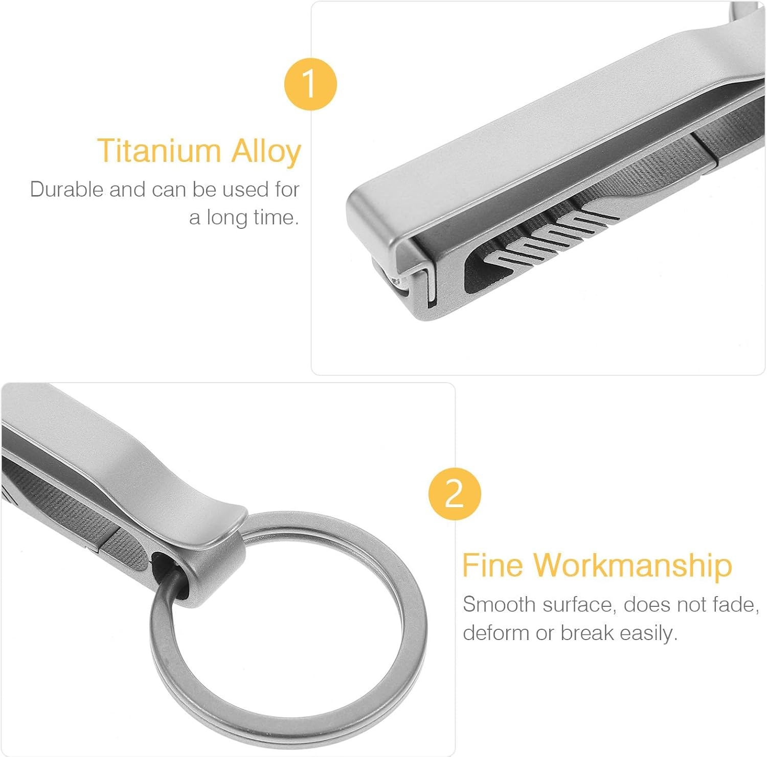 ULTECHNOVO Titanium Keychain Carabiner Clip Double-Sided Use Lightweight Rust-Resistant Key Ring with High Elastic Spring Suitable for Belt, Pants, and Bag Accessories image number 1