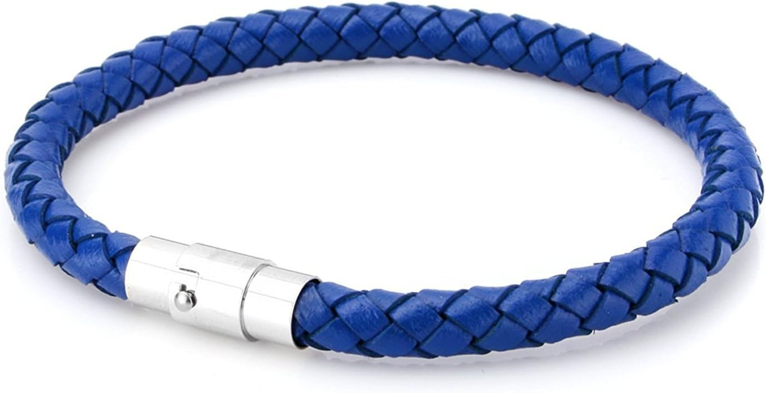 Jewelrieshop Braid Leather Bracelet Wristband, Stainless Steel Magnetic Lock Clasps, Cuff Bangle, Leather Cord