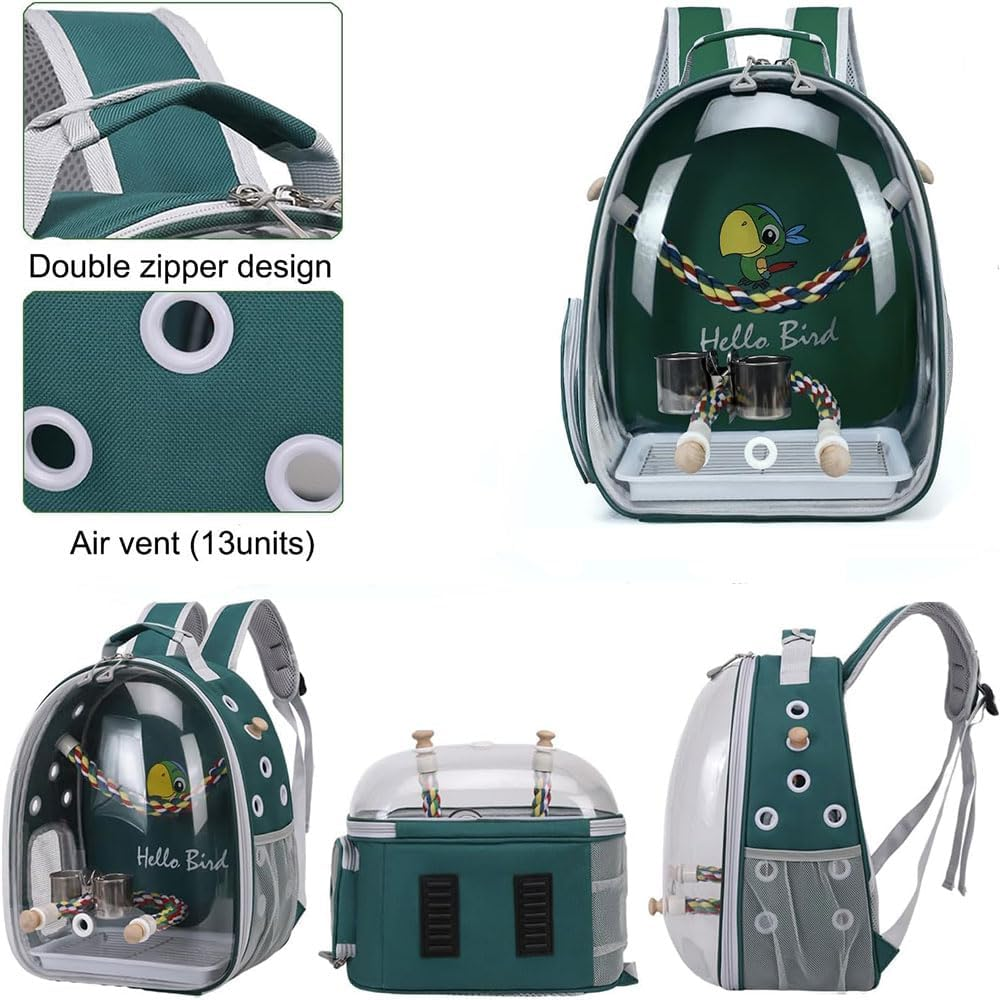Bird Travel Carrier Cage &ndash; Clear Backpack with Tray & Perch, Breathable Pet Travel Bag for Parakeet, Cockatiel, Parrot &ndash; Portable Vet Transport Backpack with Vent Holes image number 4