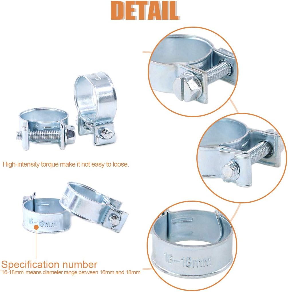 Keadic 60Pcs 10 Sizes Adjustable Zinc Plated Carbon Steel Mini Fuel Injection Style Hose Clamp Assortment Kit for Various Diesel Petrol Pipe image number 1