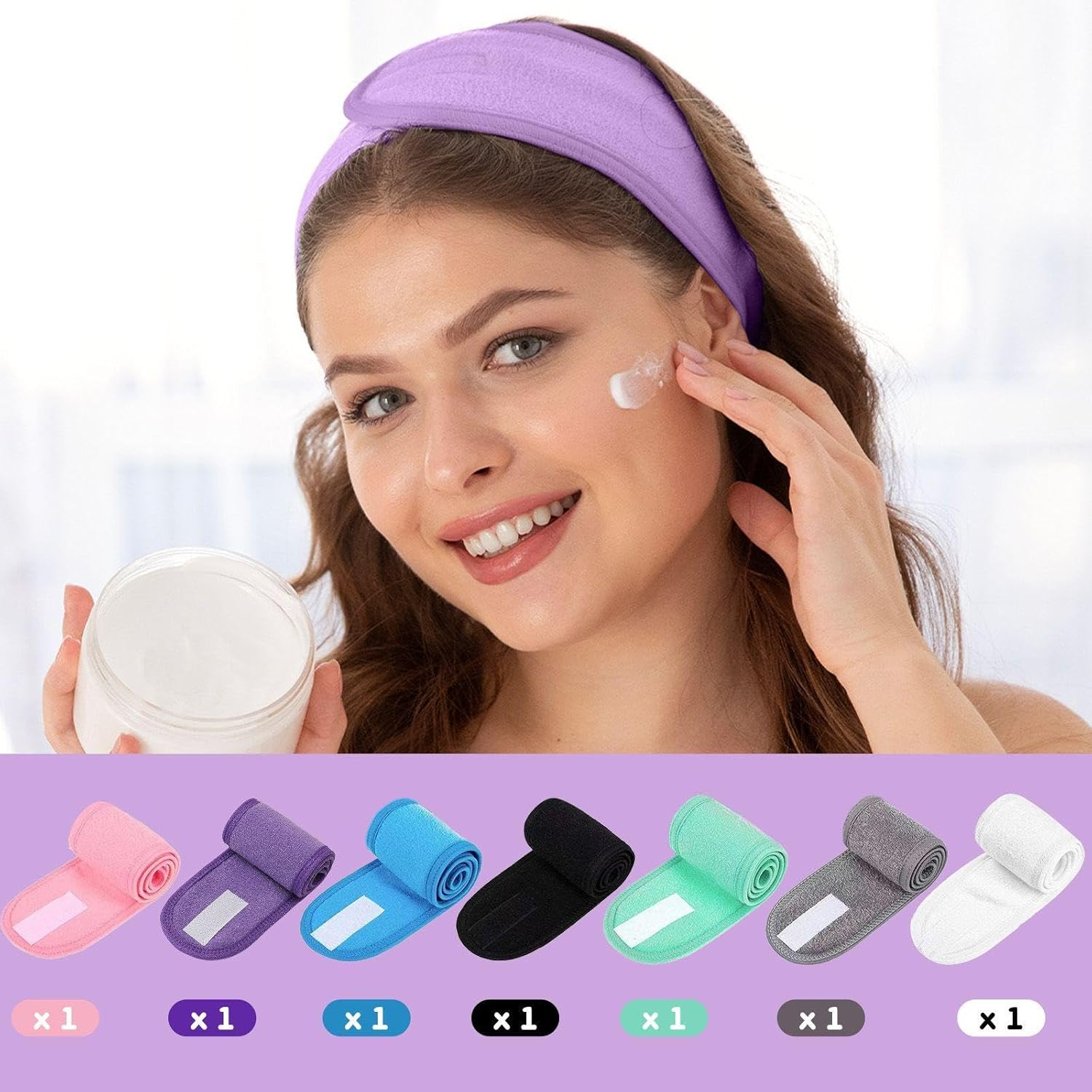 7 Pieces of Women'S Beauty Hair Band, Adjustable Headband, Elastic Face Wash Turban, Suitable for Make-Up, Care and Sleep image number 5