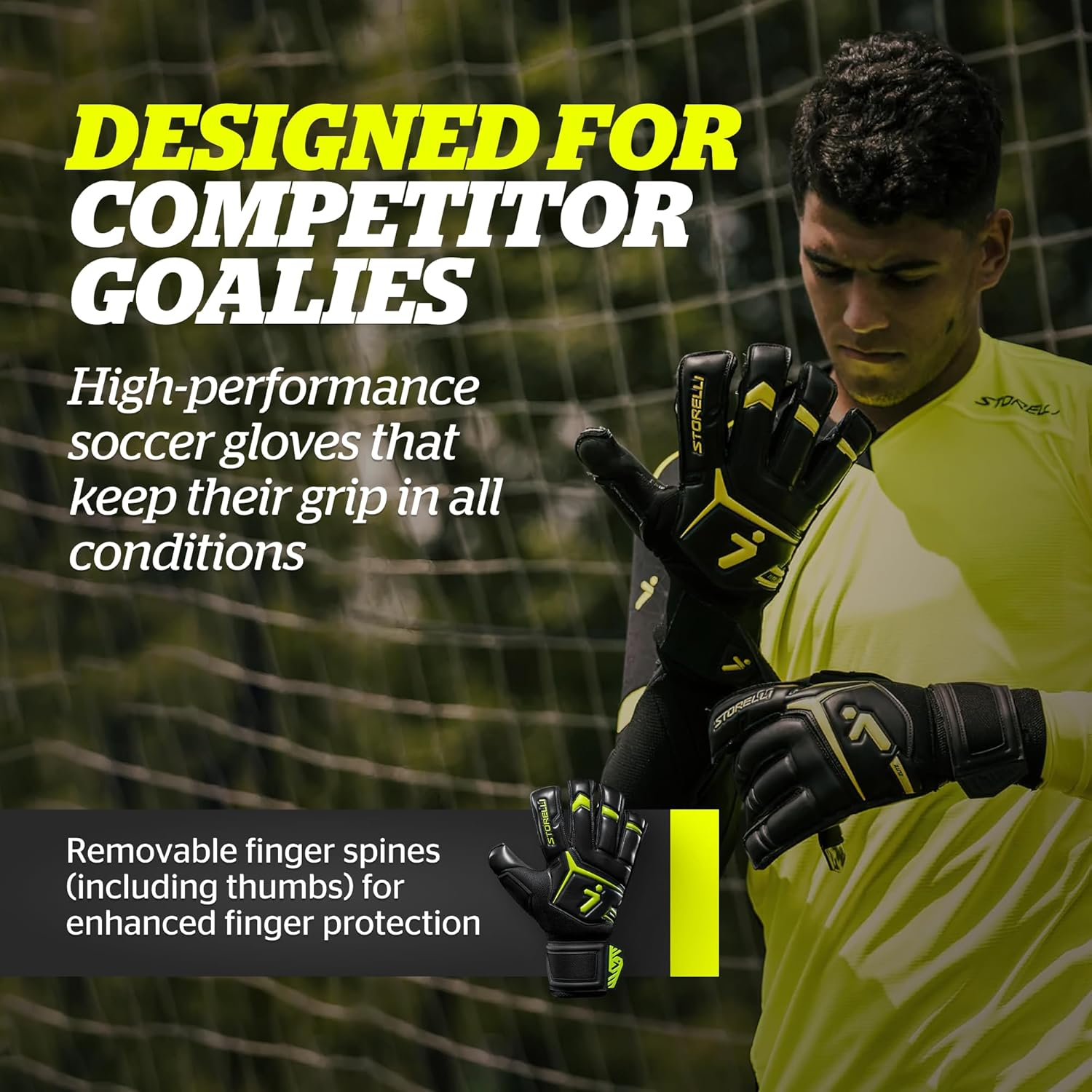Storelli Gladiator Elite Goalkeeper Gloves | High-Performance Soccer Goalie Gloves | Premium Finger and Hand Protection