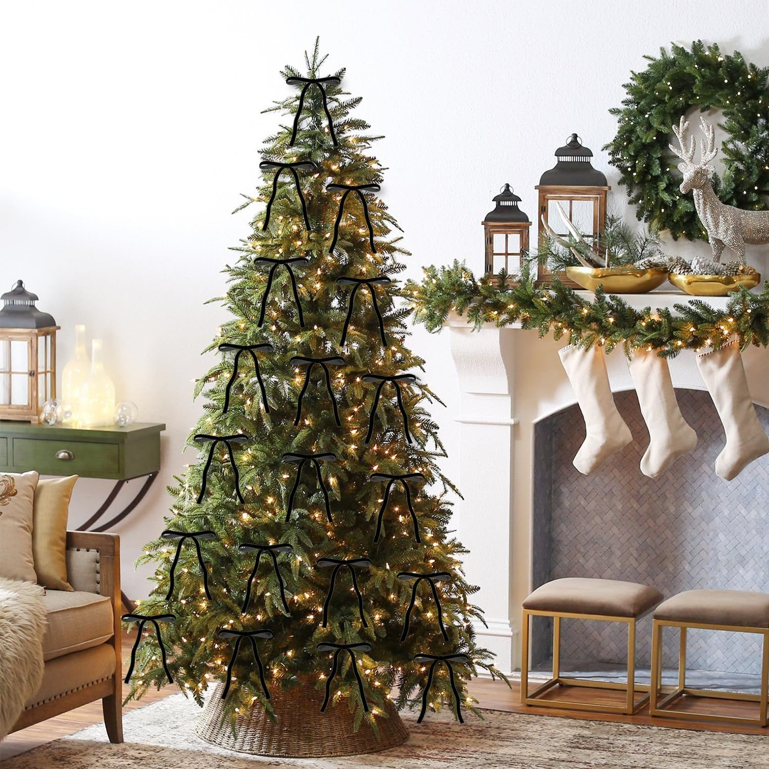 24 Velvet Christmas Bows, 5 X 7 Inch Rustic Vintage Gift Bows for Christmas Tree, Wreath, Garland (Black) image number 3