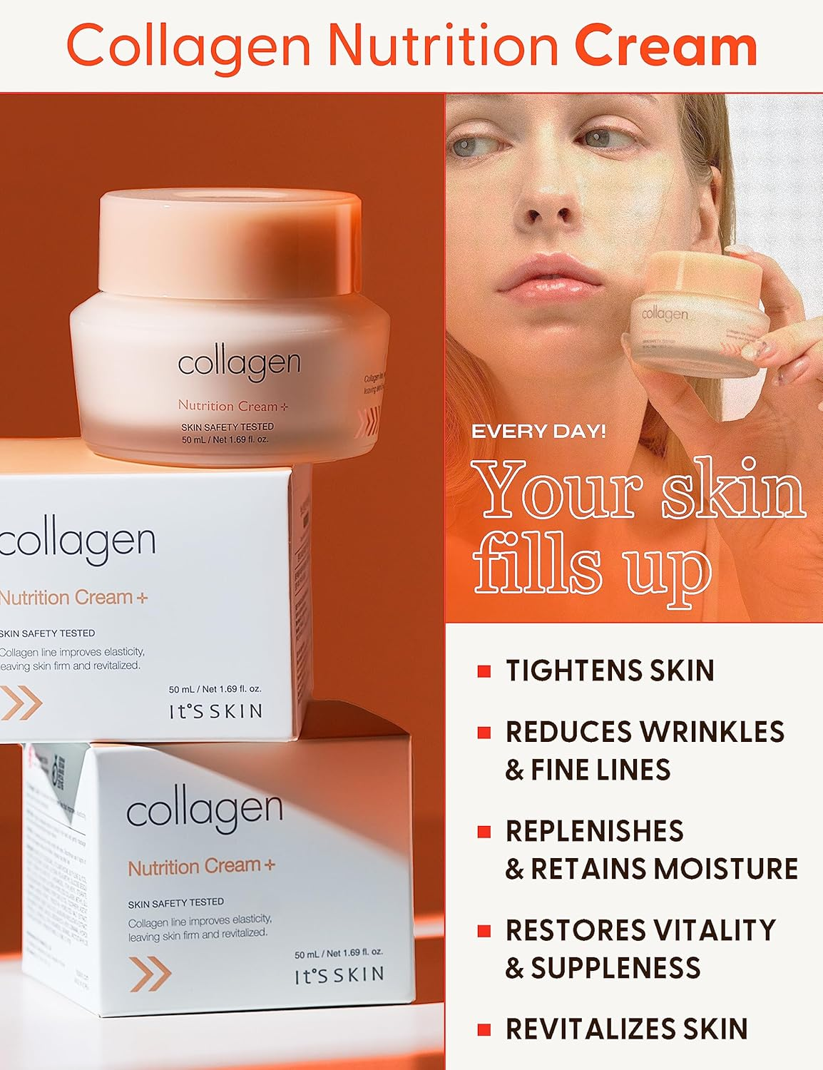 It'S SKIN Collagen Nutrition Cream 50Ml 1.69 Fl. Oz. - Face Moisturizer Cream Skin Care Moisturizing anti Aging Facial Boost for Wrinkles Hydrating Lifting image number 3