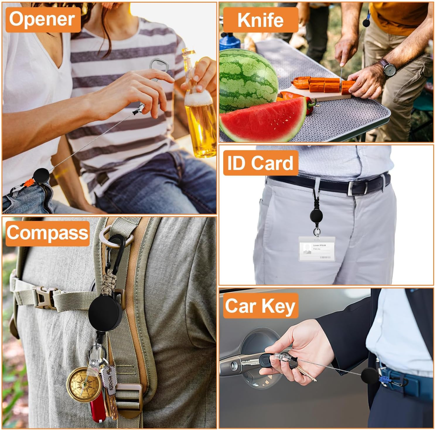 Retractable Keychain 4 Pcs Heavy Duty Carabiner Badge Holder Retractable Badge Reel ID Holder Extendable Key Ring Key Holder for Abs Casing with 24 Inches Steel Retractable Cord and Paracord image number 1