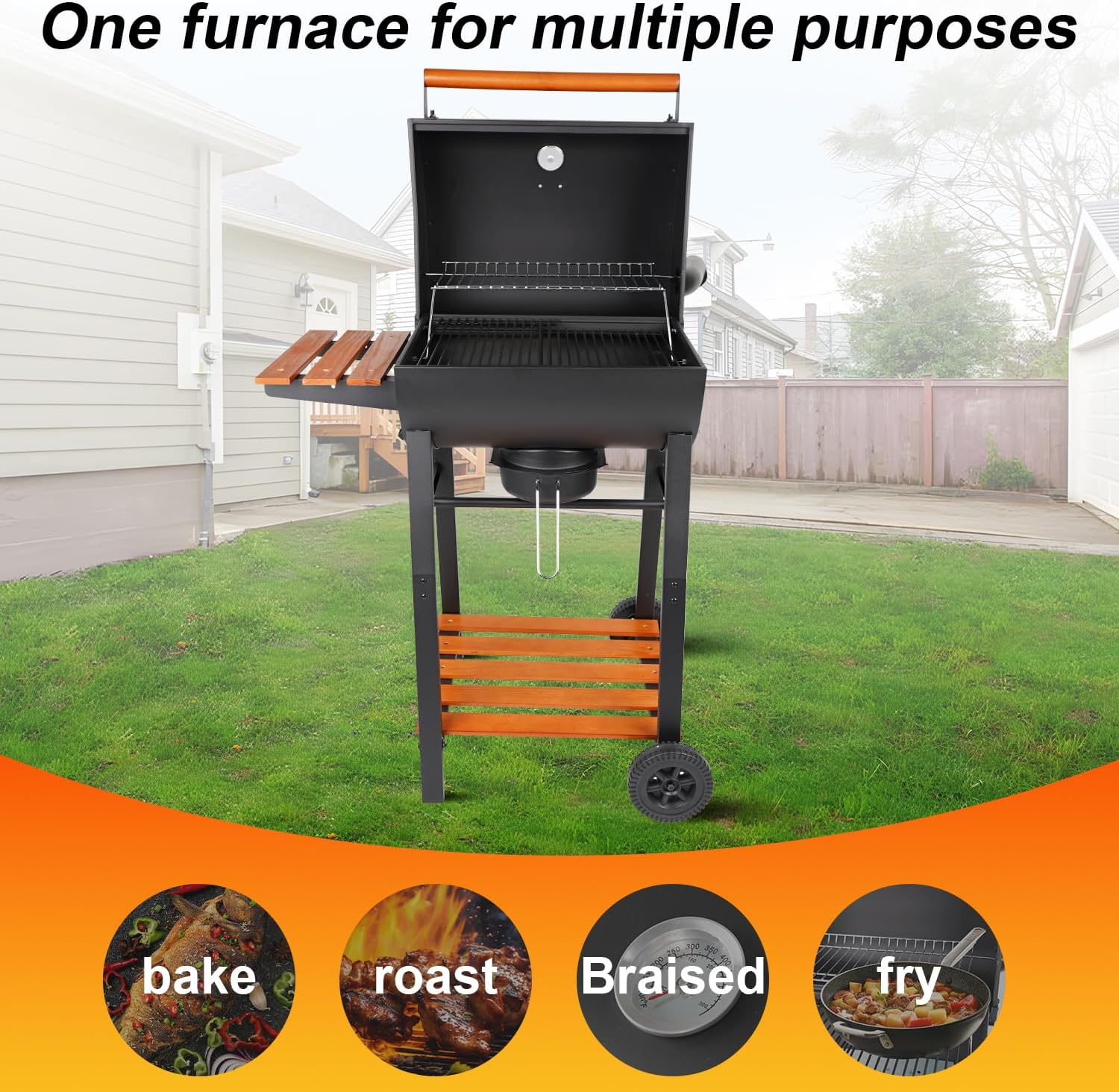 Charcoal Barrel Grill: Charcoal Grill with Storage for Camping, Picnic, Courtyard Party (Middle) image number 2