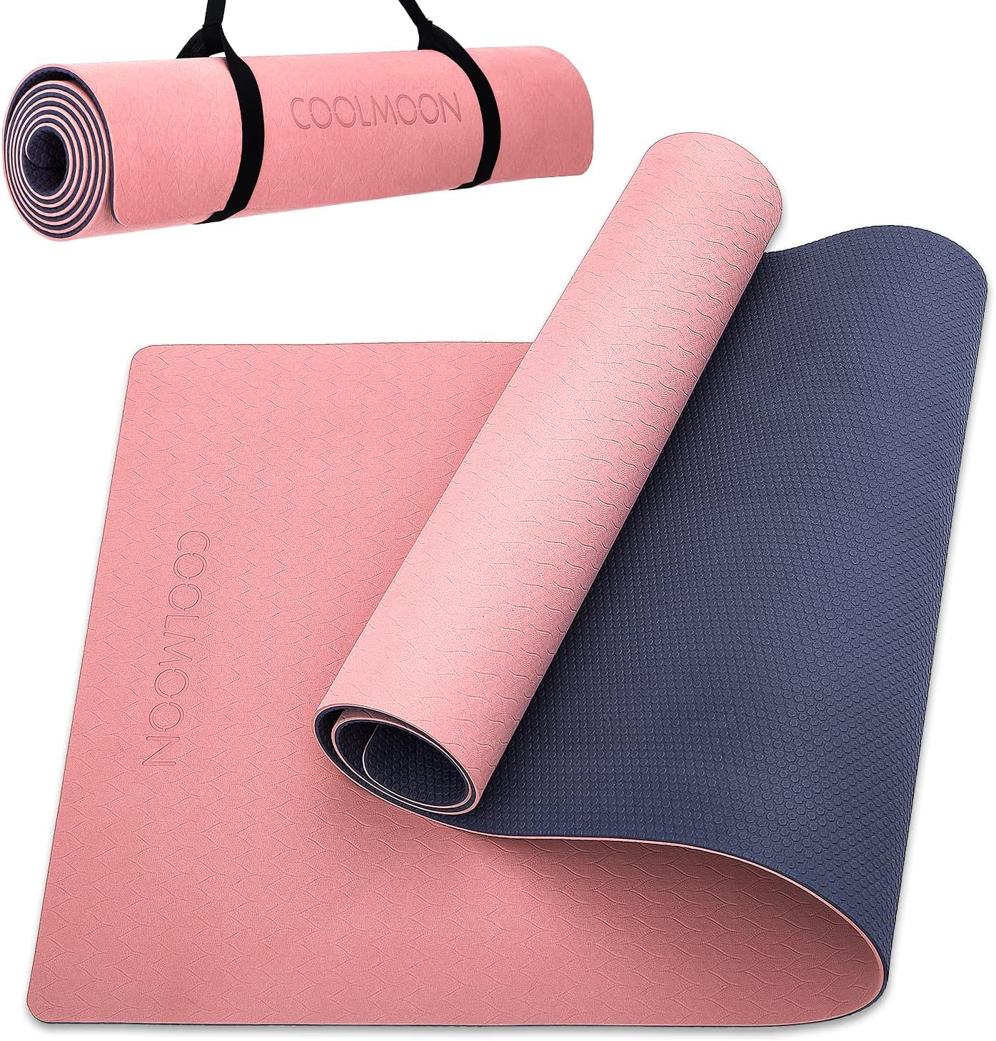 COOLMOON 1/4 Inch Extra Thick Yoga Mat Double-Sided Non Slip,Yoga Mat for Women and Men,Fitness Mats with Carrying Strap,Eco Friendly TPE Yoga Mat, Pilates and Exercises Mat