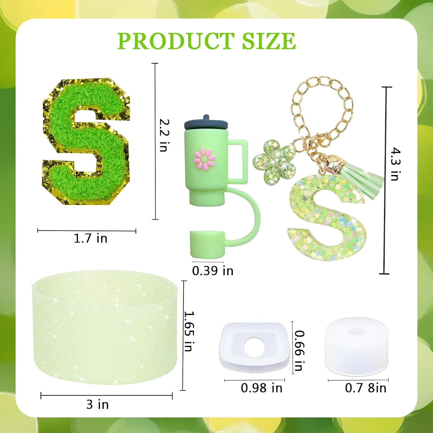 6PCS Cup Accessories Set for Stanley Cup 30Oz 40Oz Tumbler with Handle, Including Silicone Straw Topper Cover Cap and Boot, Spill Proof Stopper, Handle Charm, Initials Sticker(Green S) image number 1