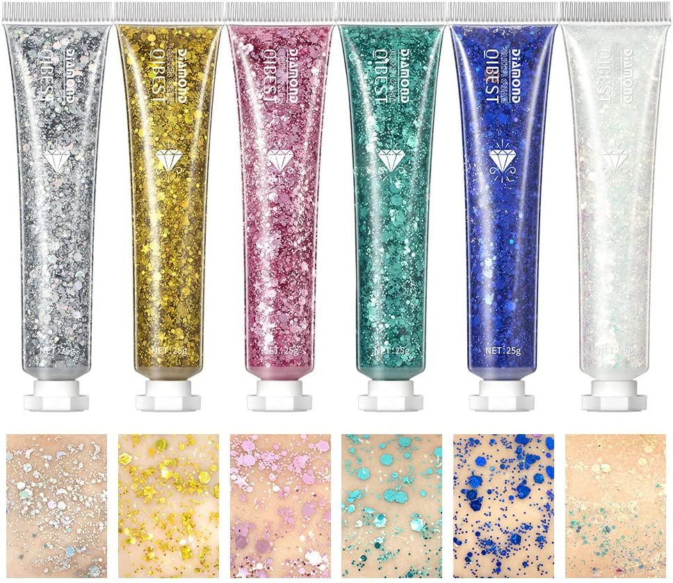 Pop Eye Shadow Sequin Cream Face Body Glitter Polarized Sequin Cream High Light Dazzle Color Brightening Set Stage Makeup， 6-Color Suit image number 2