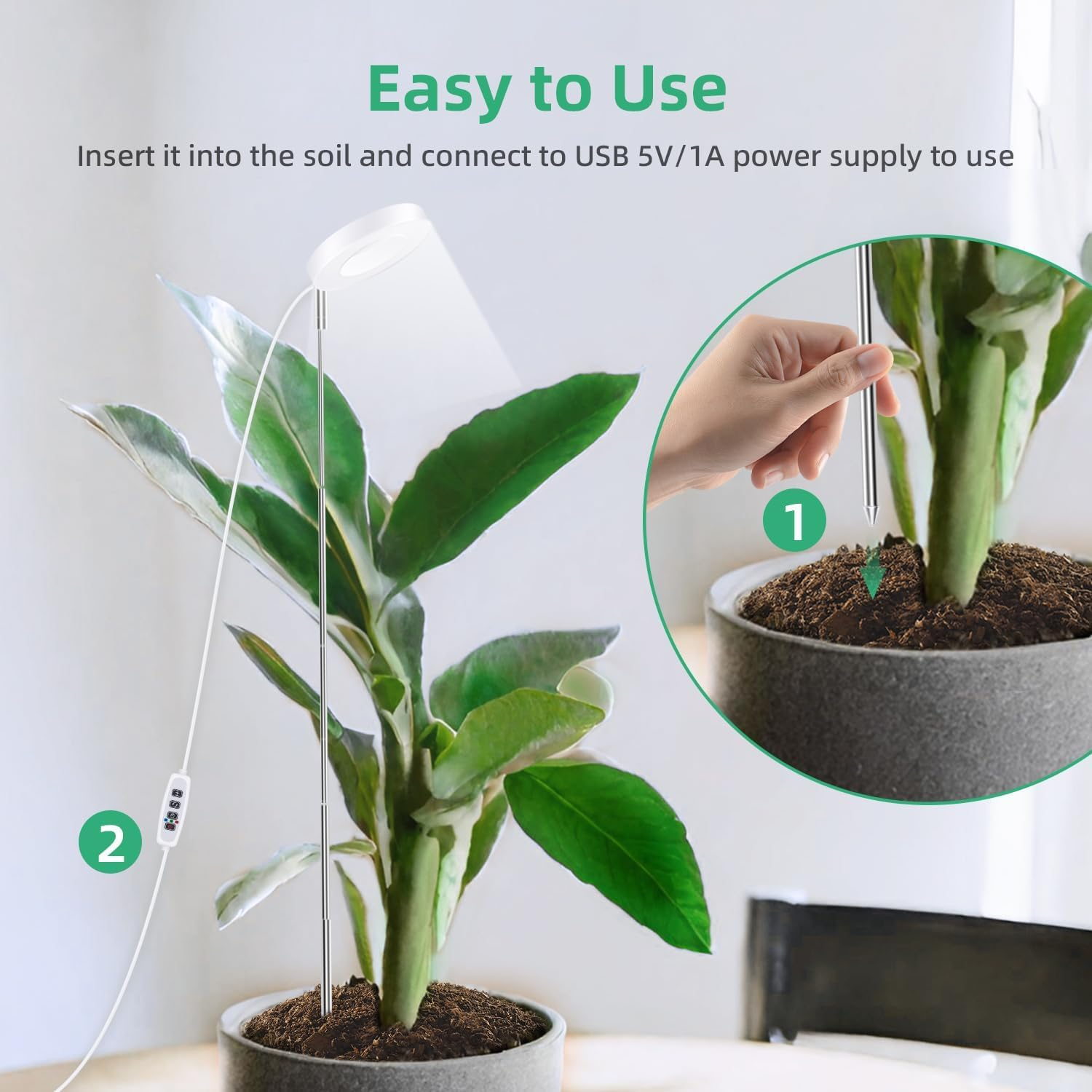 Plant Grow Light, 48 Leds Full Spectrum LED Plant Light for Indoor Plants, Height Adjustable, Auto On/Off Timer 3/9/12H Growing Lamp with 9 Dimmable Brightness (1 Pack) image number 4