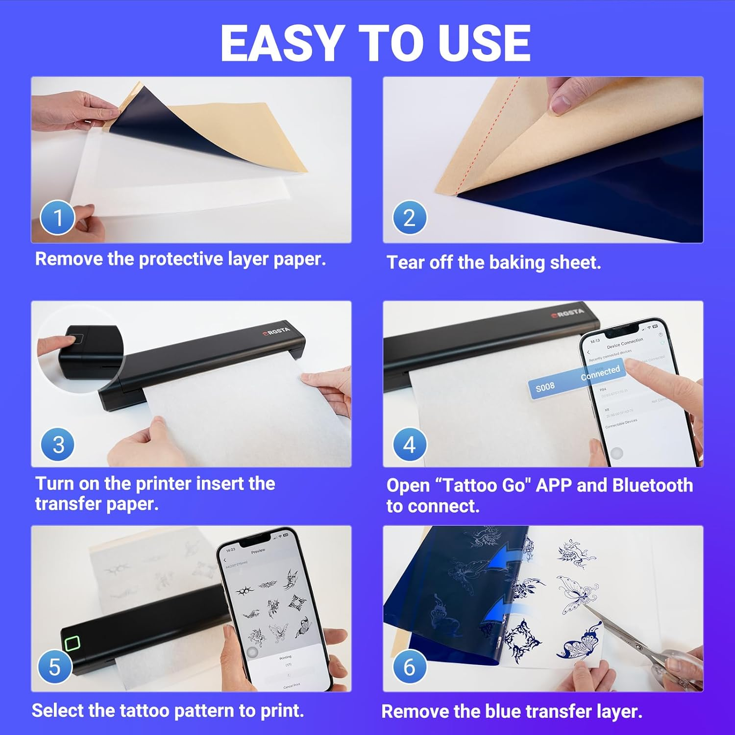 ORGSTA 100 Sheets Tattoo Stencil Paper, Tattoo Transfer Paper for Tattooing, Compatible with S008 Printer & Tattoo Supplies, A4 Size