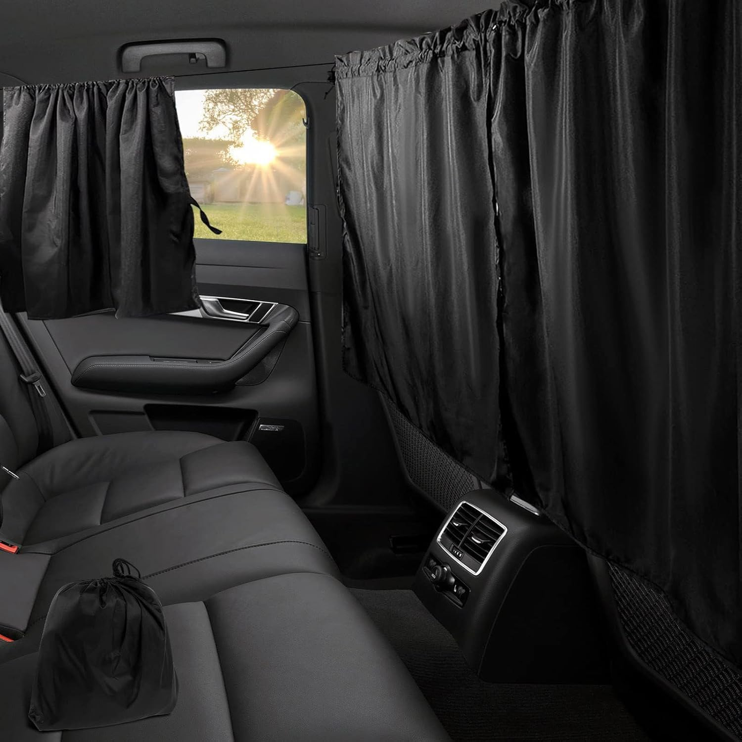 Limcryspp a Set of Car Curtains, 1 Rear Seat Partition Curtain and 2 Rear Side Curtains, Detachable, Travel Camping Nap Sleeping Accessories image number 5