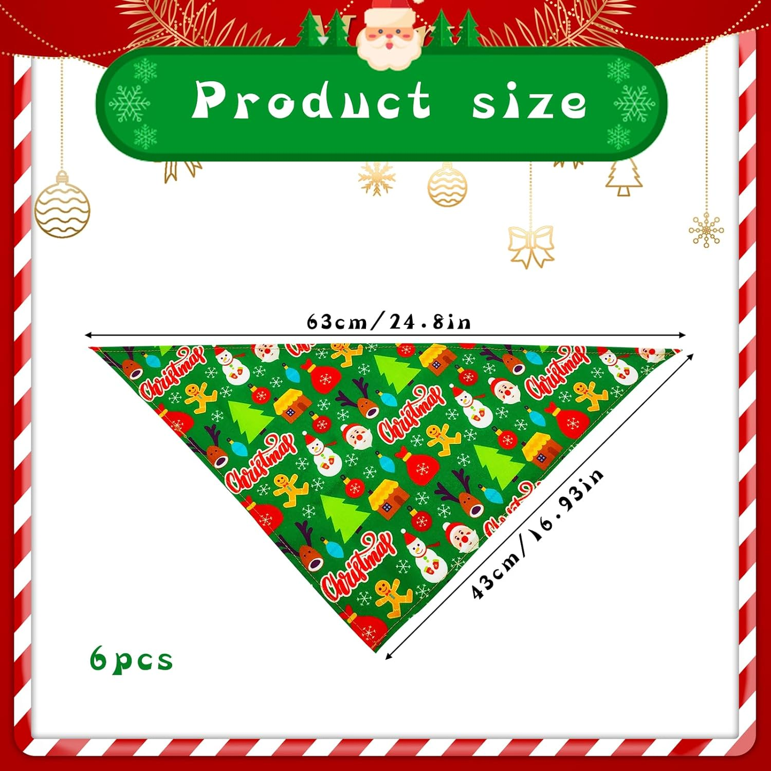 Pack of 6 Christmas Dog Bandanas Santa Claus Dog Bibs Adjustable Triangle Washable Dog Cat Scarf Bow Dog Collar Kerchief Scarf for Small Medium Dogs Cats (L) image number 2
