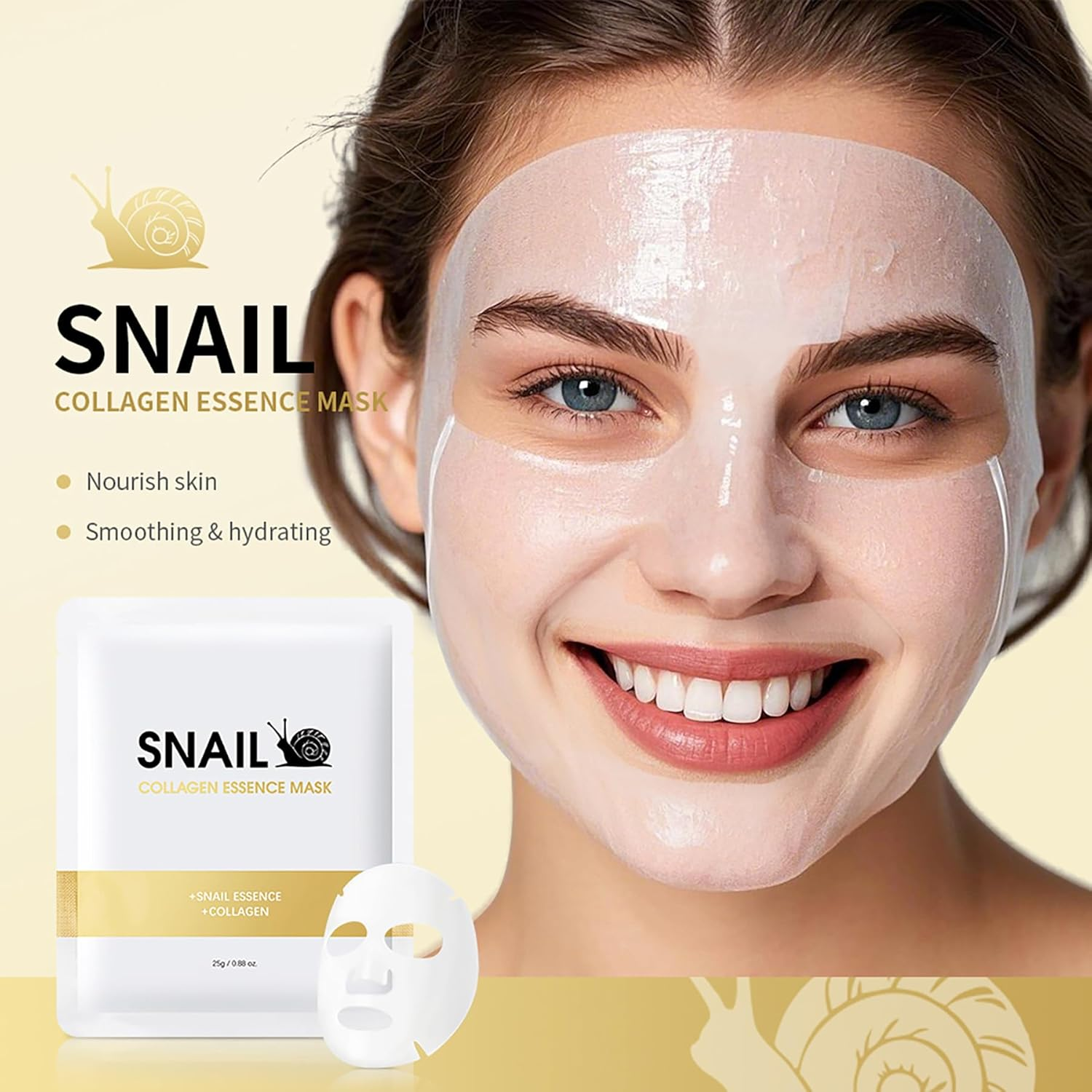Snail Mucin Face Sheet Mask (5 Pcs) - anti Aging and Moisturizing Face Mask with Hyaluronic Acid - Deep Hydration for Youthful Skin image number 4