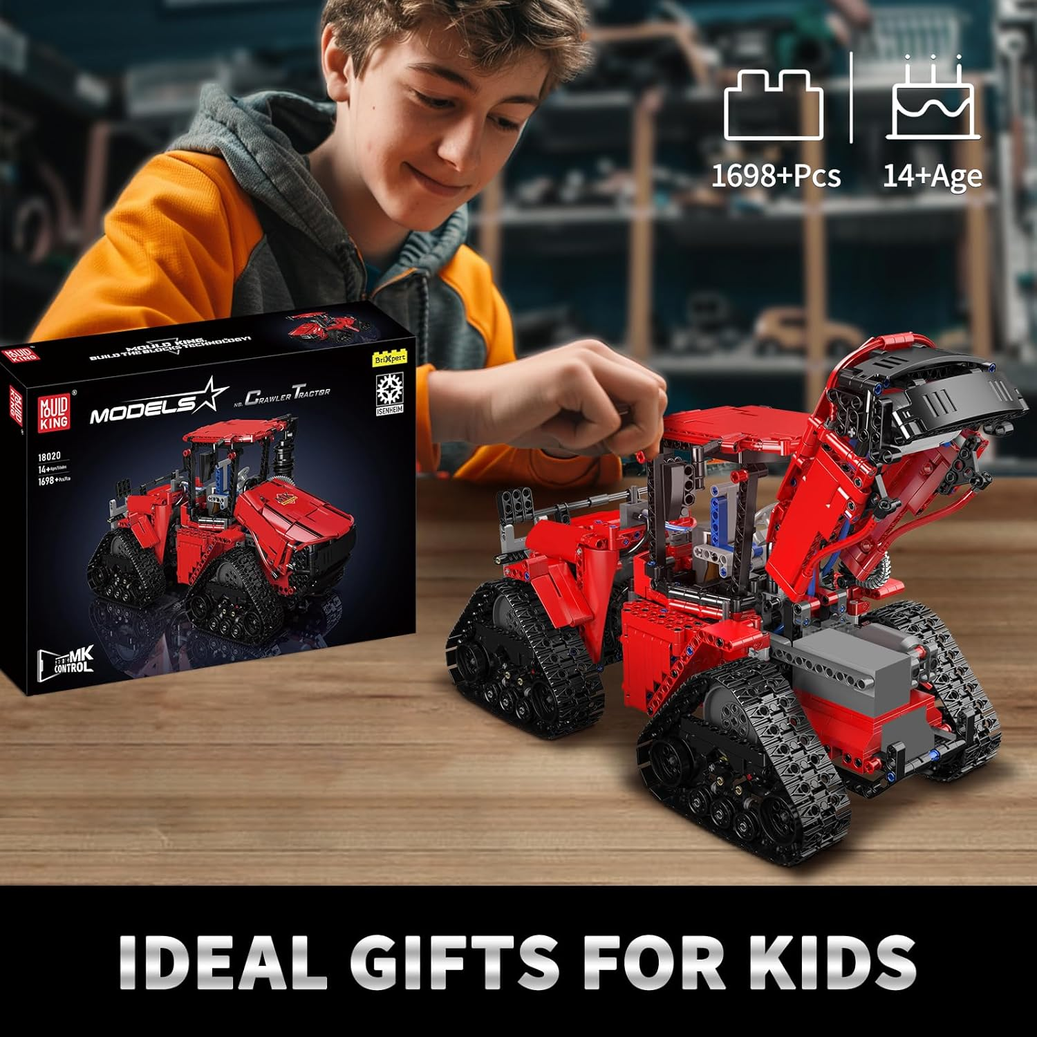 Mould King 18020 Pneumatic Tracked Tractor Vehicle Building Set, Remote Control Car Model Block Kit MOC, STEM Gift Toy to Build for Boys Girls Aged 14+ 1698Pcs image number 2