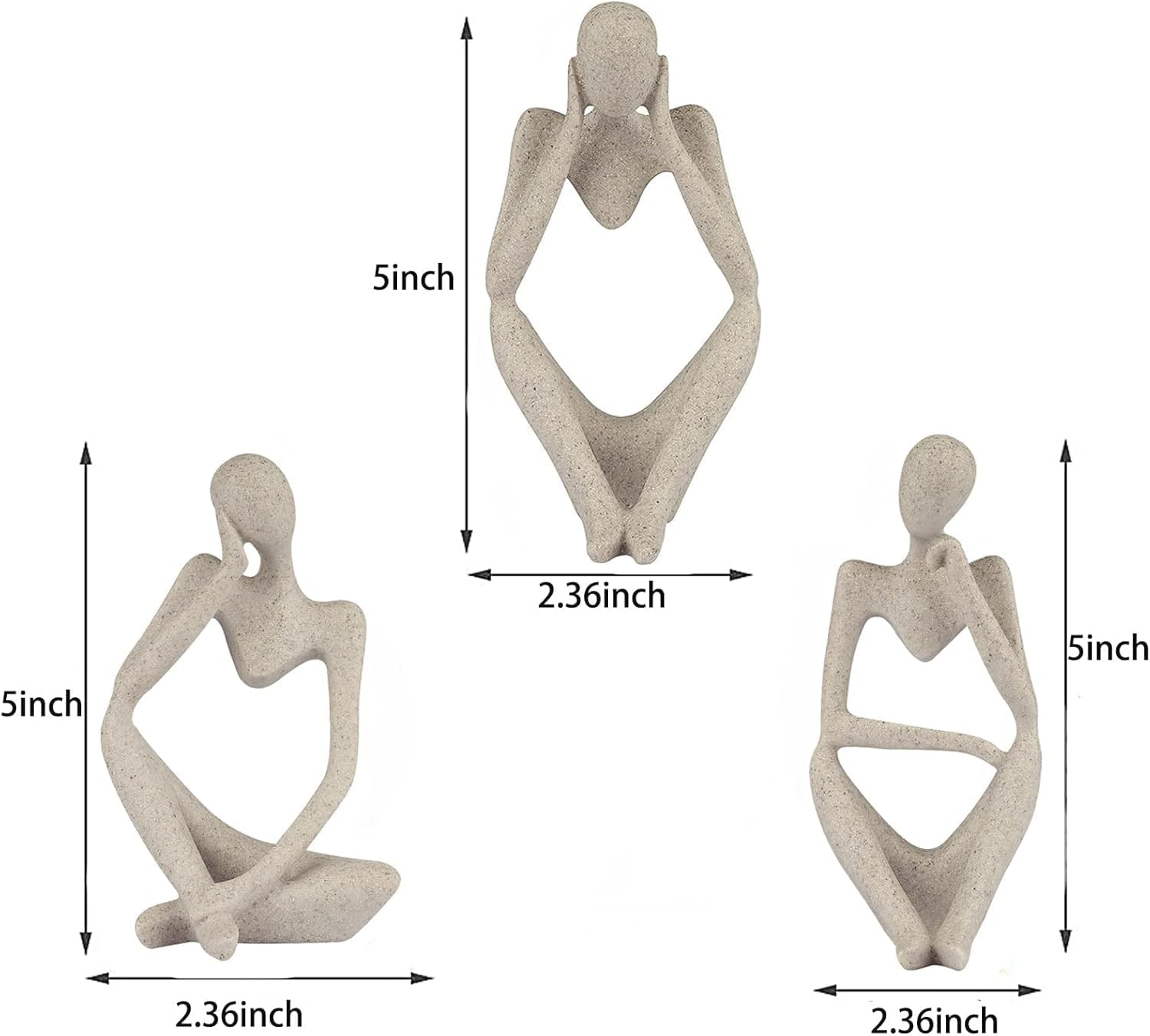 Decor Thinker Statue Abstract Art Sculpture, FJS Set of 3 Golden Resin Collectible Figurines for Home Living Room Office Shelf Decoration (Sandstone) image number 4