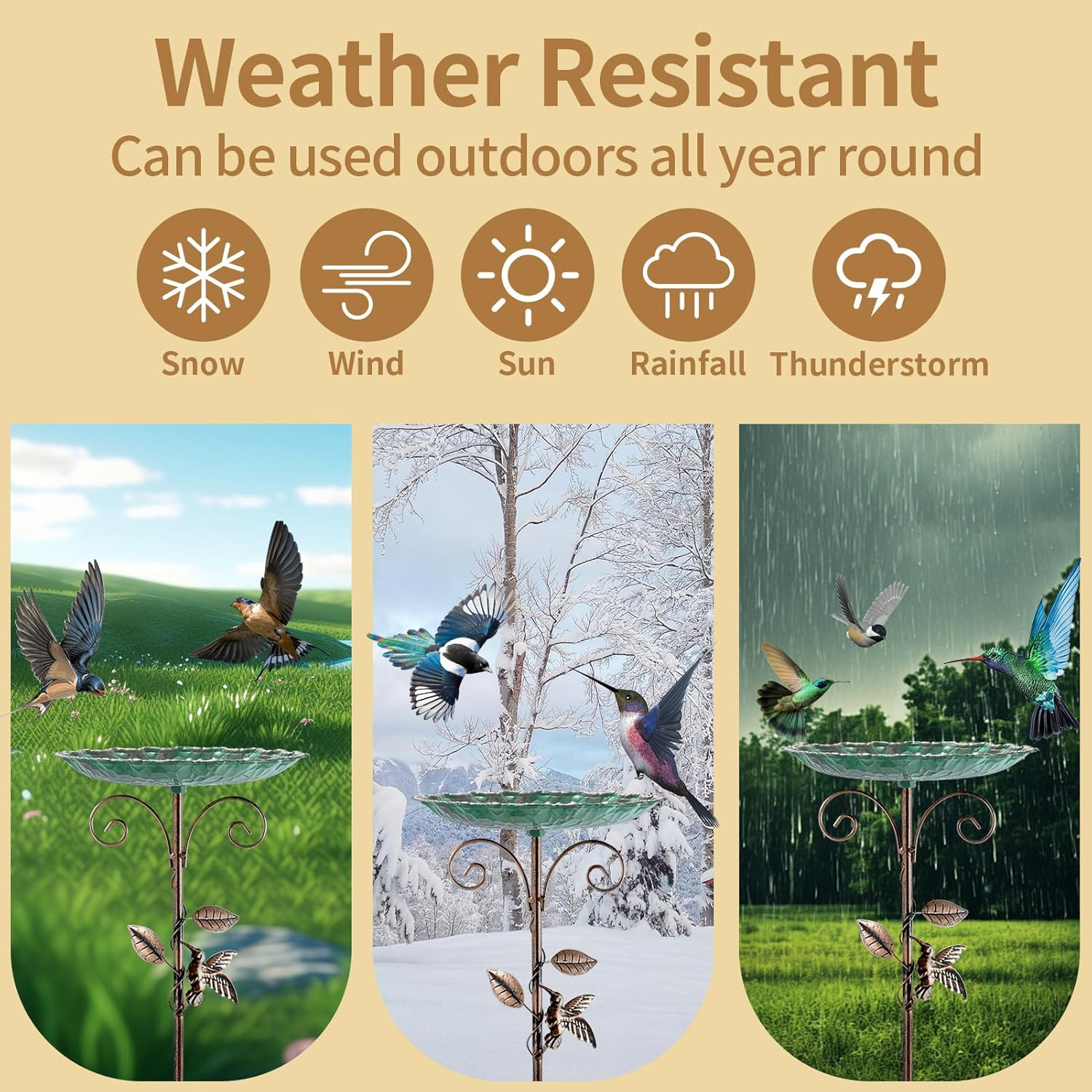 Restorgan Standing Bird Bath, Bird Bath for the Garden, Metal Vintage Freestanding Bird Bath with Sturdy 5-Prong Base, Large Bird Bath, Frost-Proof, Winterproof, Bird Bath (Blue) image number 5