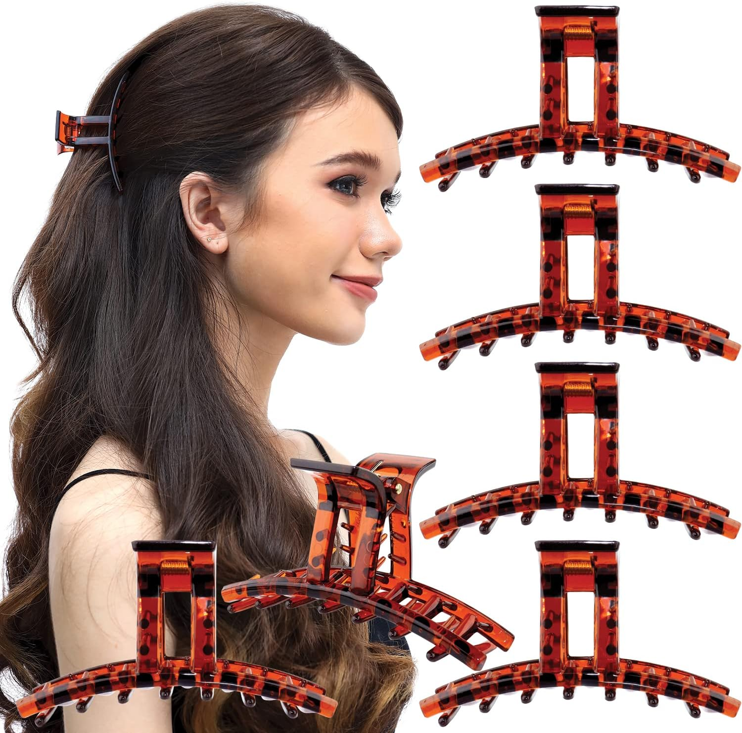 RC ROCHE ORNAMENT 6 Pcs Womens Strong Hold Claw Thick Hair Clip No Slip Grip Strong Spring Teeth Claw Jaw Clamp Beauty Fashion Girls Ladies Classic Plastic Accessory Clips, Small Jelly Sweet Multicolor