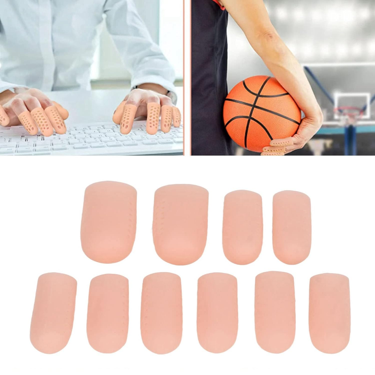 10 Pieces Silicone Finger Protectors, Toe Protector Toe Covers, Finger Caps with Holes for Wound, Breathable Finger Cots Finger Cover Sleeves for Trigger Fingers, Blisters, Corns
