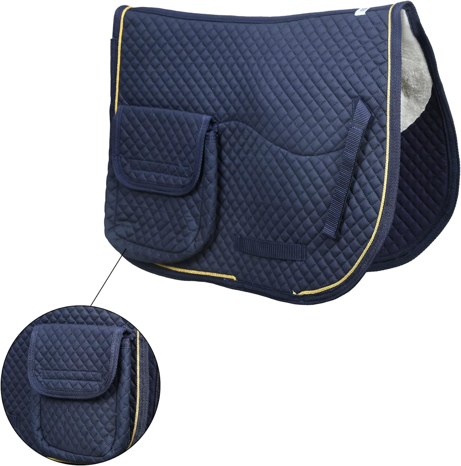 SIE Half Fleece Lined Horse English Saddle Pads All Purpose with Pockets