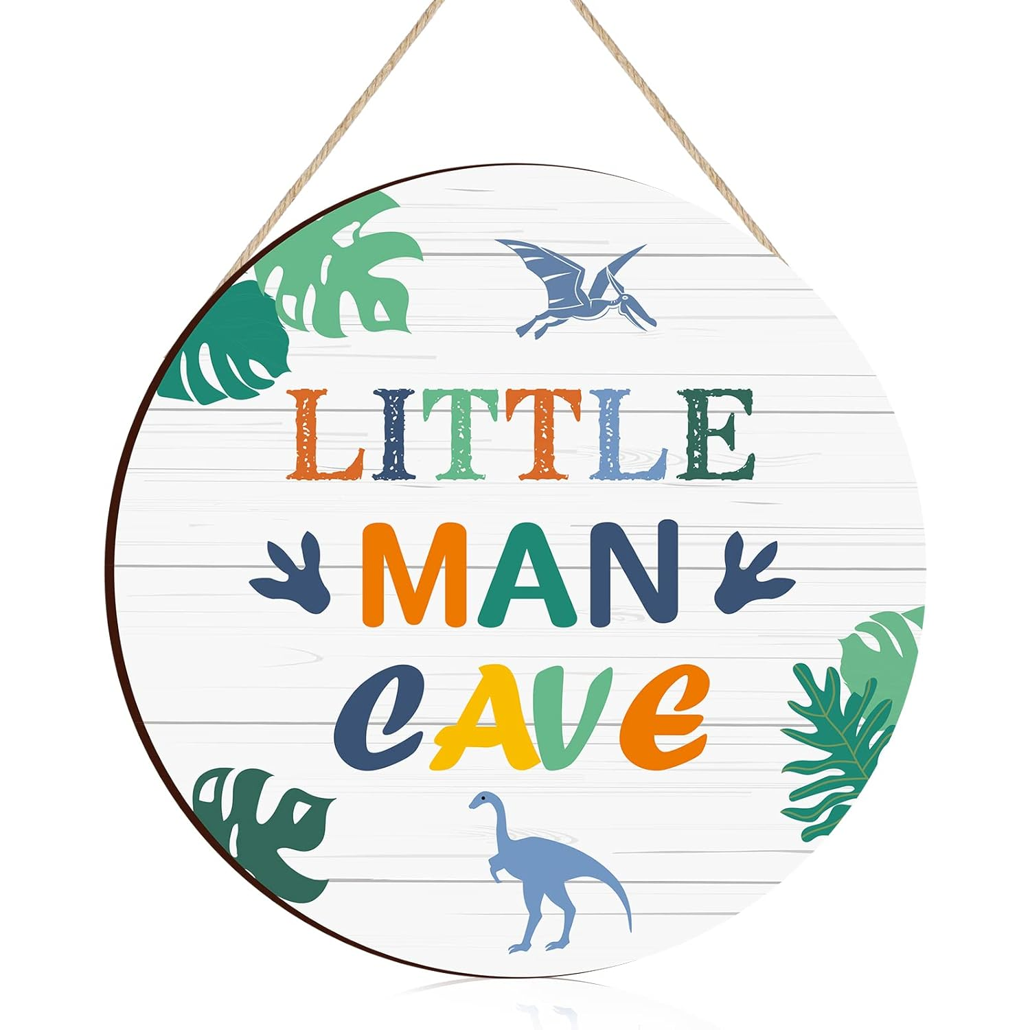 Little Man Cave Wooden Sign Dinosaur Quote Wood Plaque Nursery Hanging Wall Art Decor for Kids Toddler Boys Bedroom Playroom Living Room Decorations image number 1