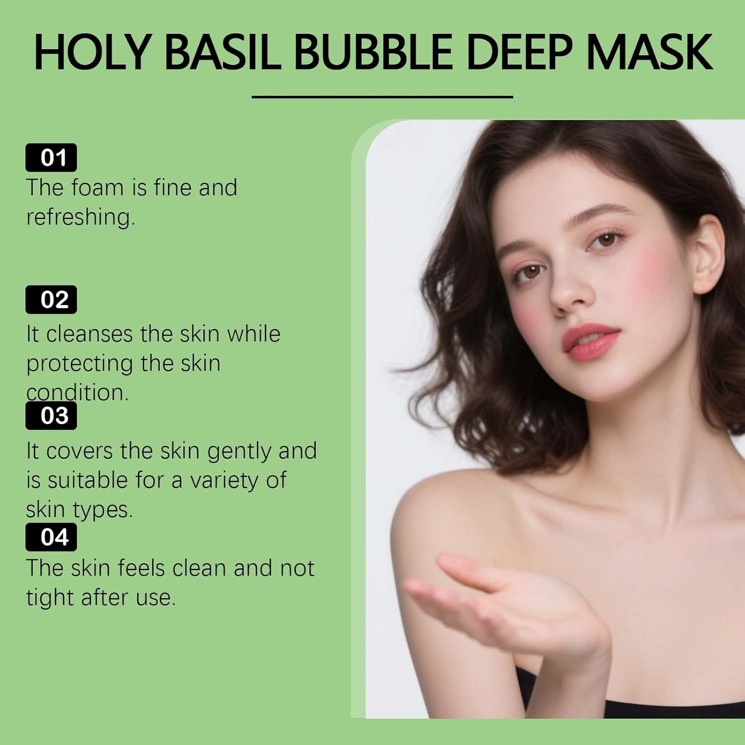 Holy Basil Bubble Deep Cleansing Facial Mask - Gentle Face Wash for Pores Blackhead Removal, Skin Purification & Pore Care, Sensitive Skin Safe, 3.17 Fl Oz image number 3
