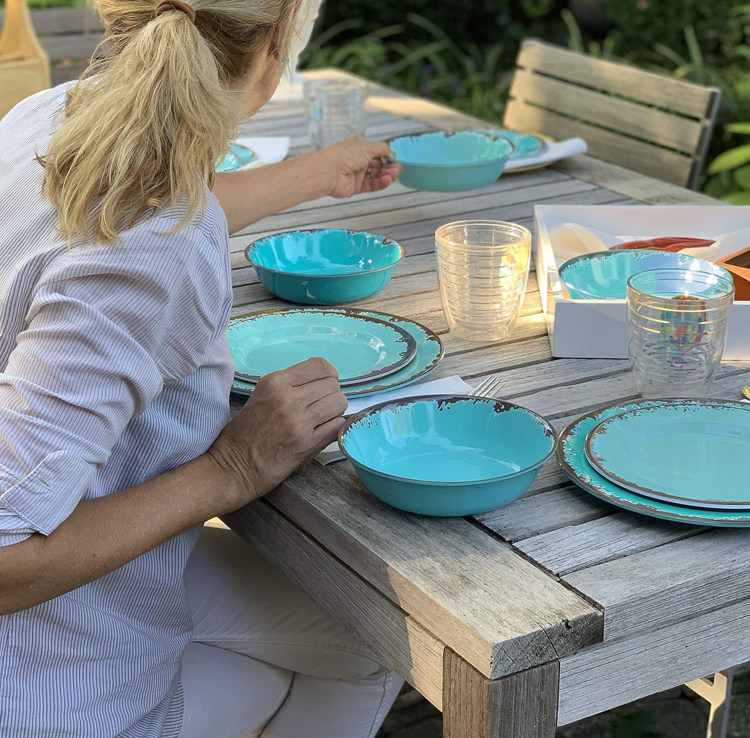 Fox Run Melamine Dinnerware Set Teal, 10"