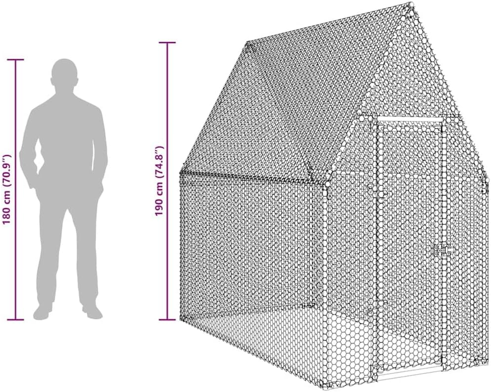 Vidaxl Chicken Cage - Galvanized Steel Hen House/Poultry Coop - 200X100X190 Cm - Outdoor Enclosure for Chickens, Ducks, Small Animals image number 2
