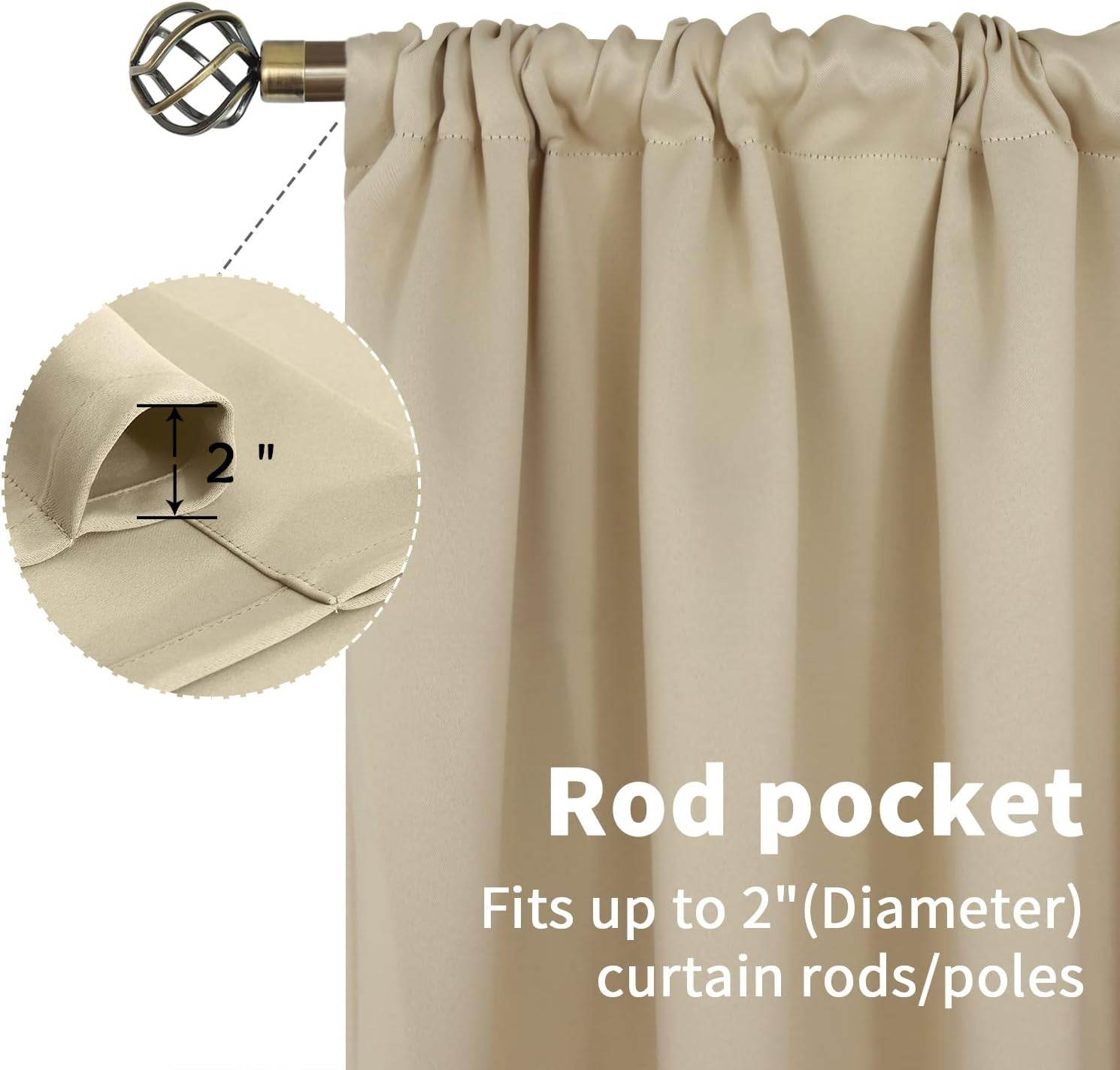 Bgment Beige Room Darkening Curtains 45 Inches Long - Rod Pocket Thermal Insulated Blackout Window Drapes for Short Bedroom Kitchen Cafe, 42 X 45 Inch, 2 Panels image number 4