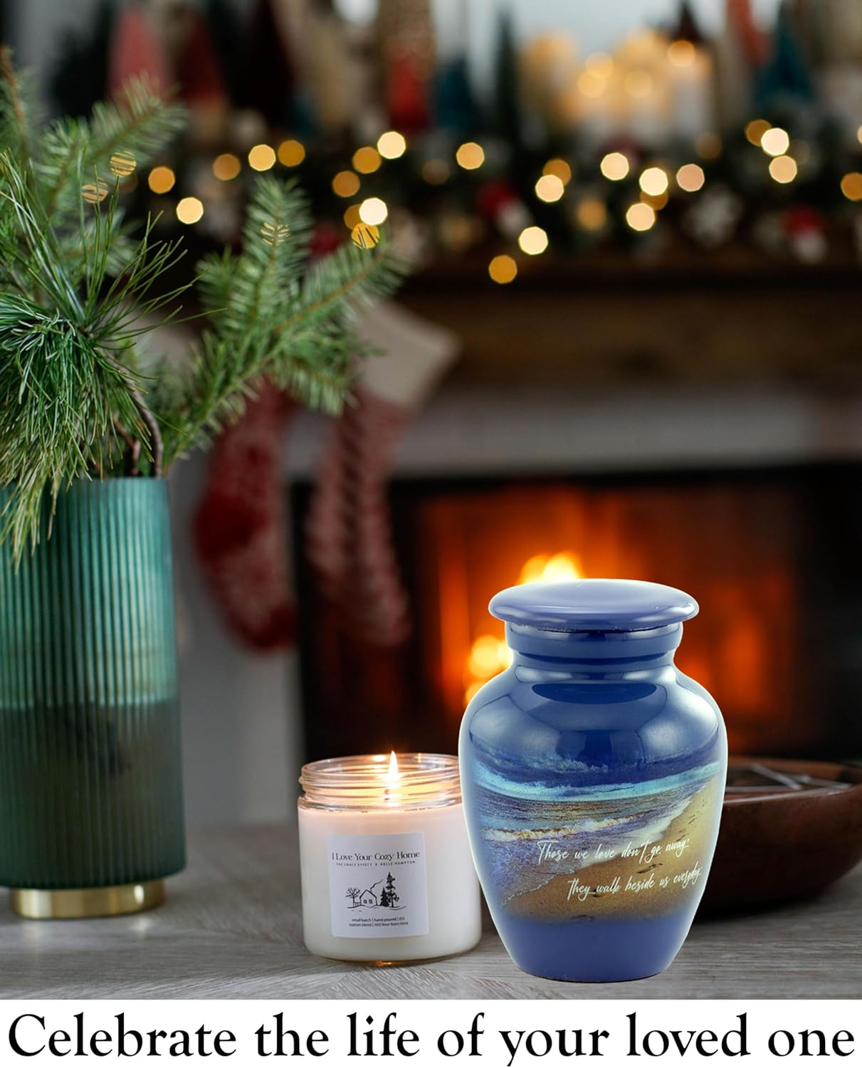 Footprints Keepsake Urn, Footprints Token Urn for Ashes, Hand Painted Minature Beach Urn, Handmade Beach Mini Urn with Velvet Case & Bag (Keepsake) image number 2